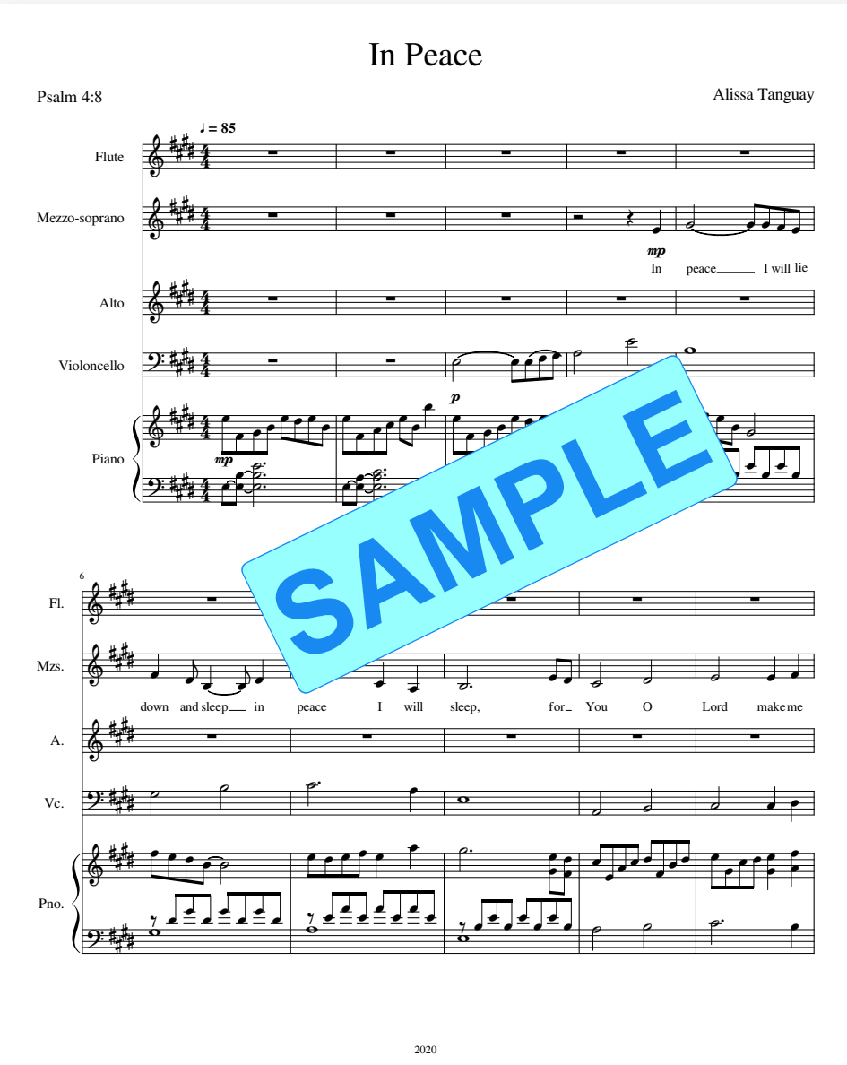 In Peace - Mezzo soprano, alto, violin, cello, and piano