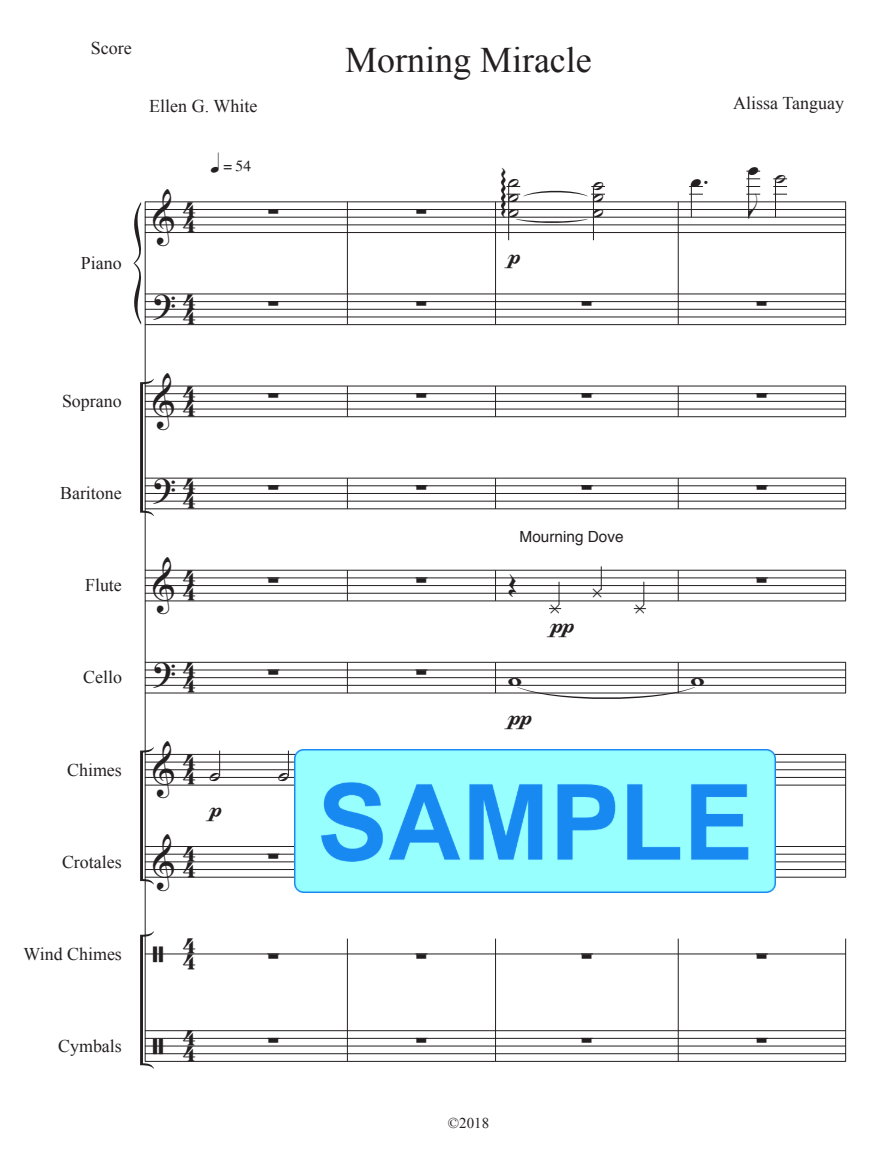 Morning Miracle (score) - for soprano, baritone, flute, cello, piano, and percussion
