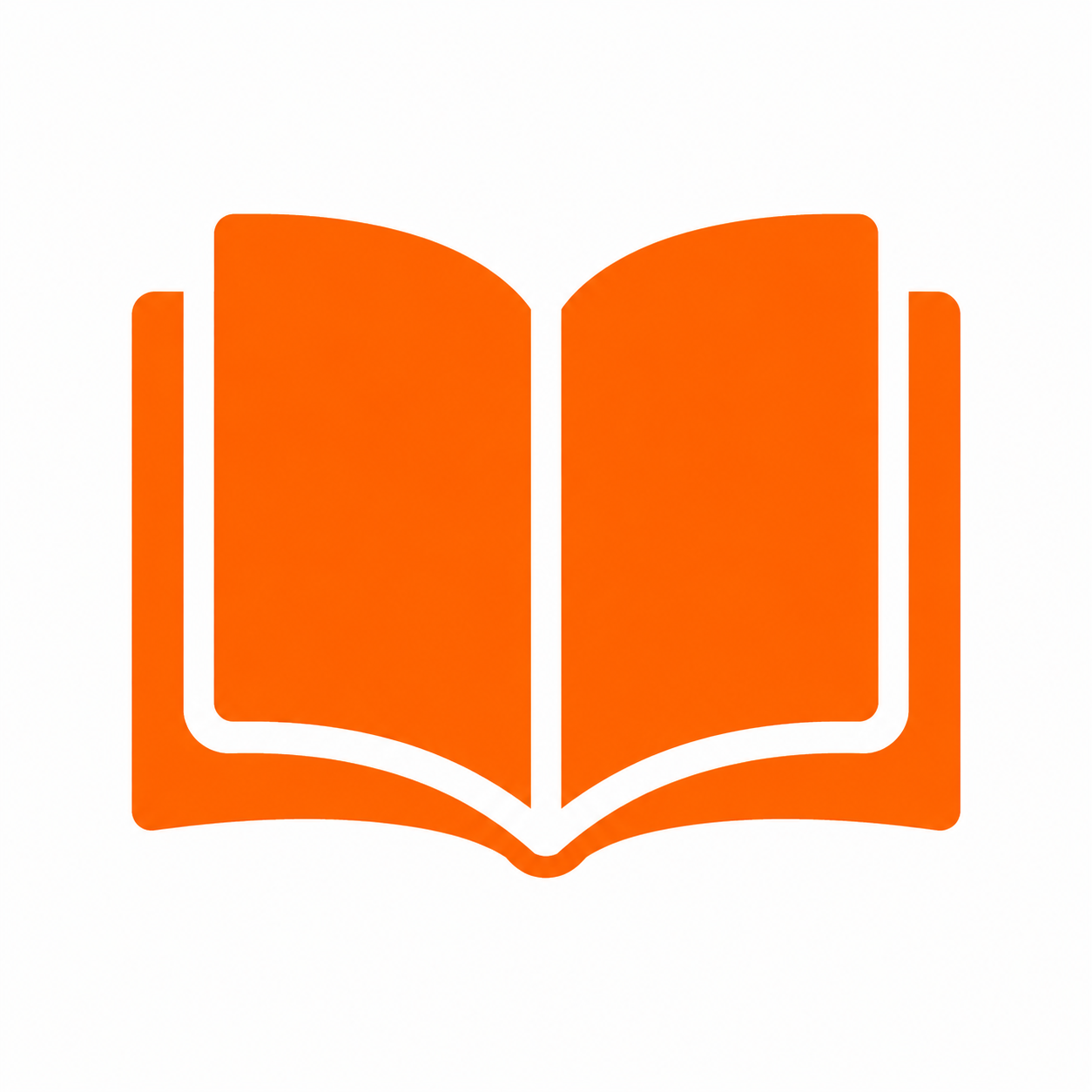 Orange open book icon on a white background
