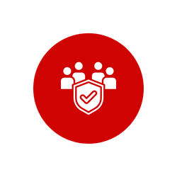Icon of a group of people behind a shield with a checkmark, representing security or protection for a community
