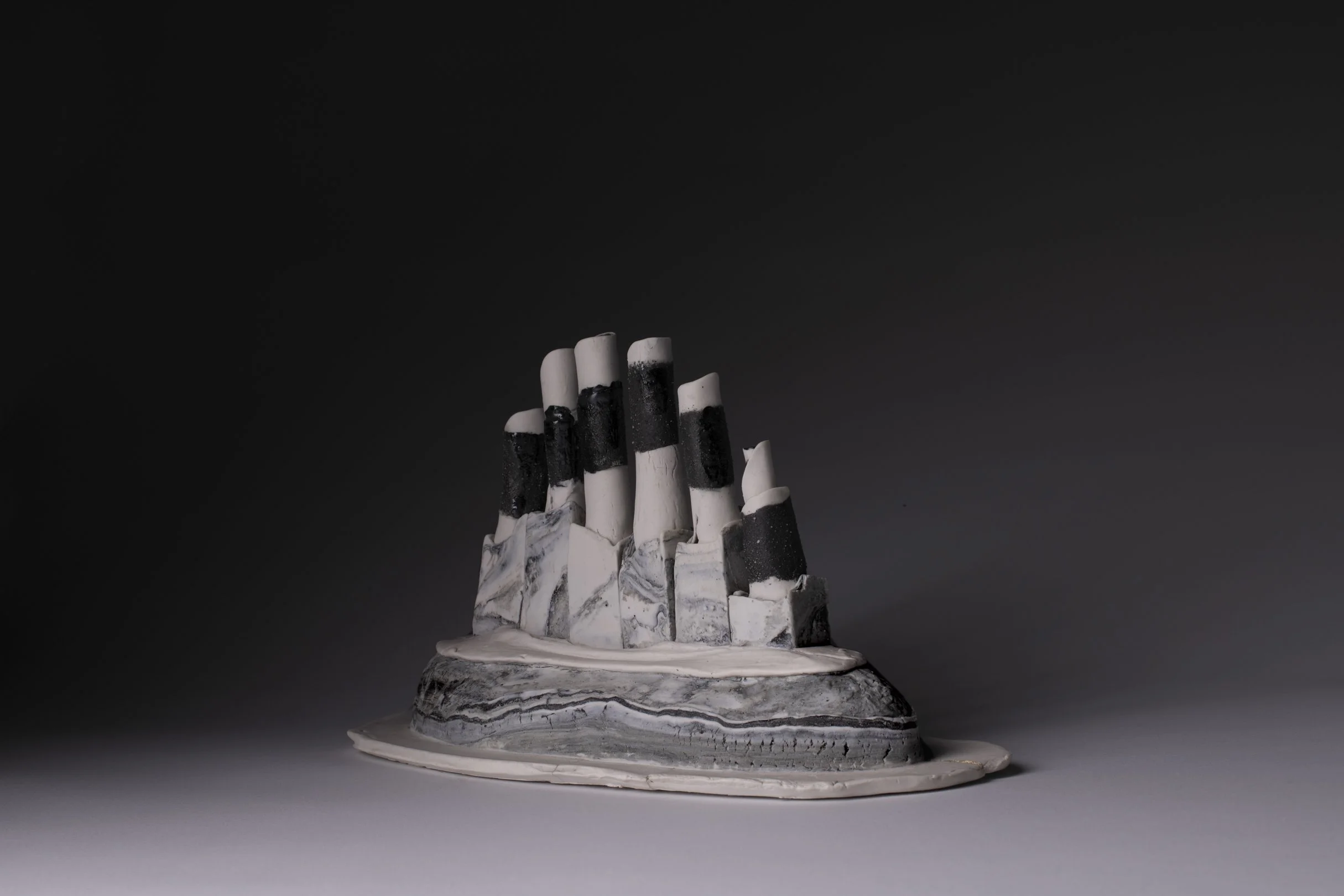 Make Good Choices
Hand-built, porcelain marbled with black stain and grog.