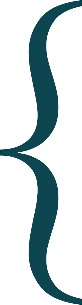 A large, dark teal parenthesis symbol on a white background.