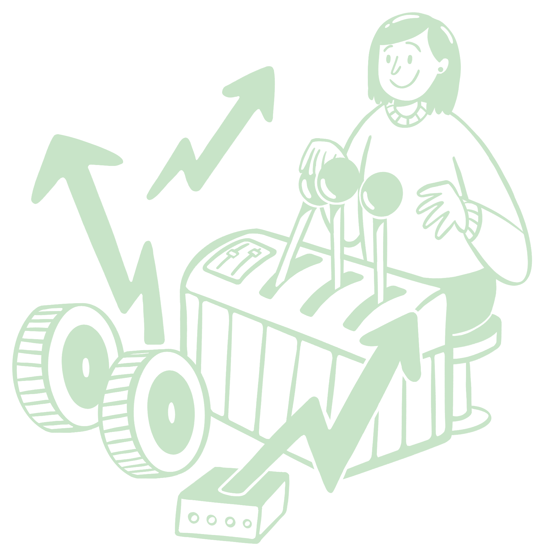 Illustration of a person among gears and a rising chart