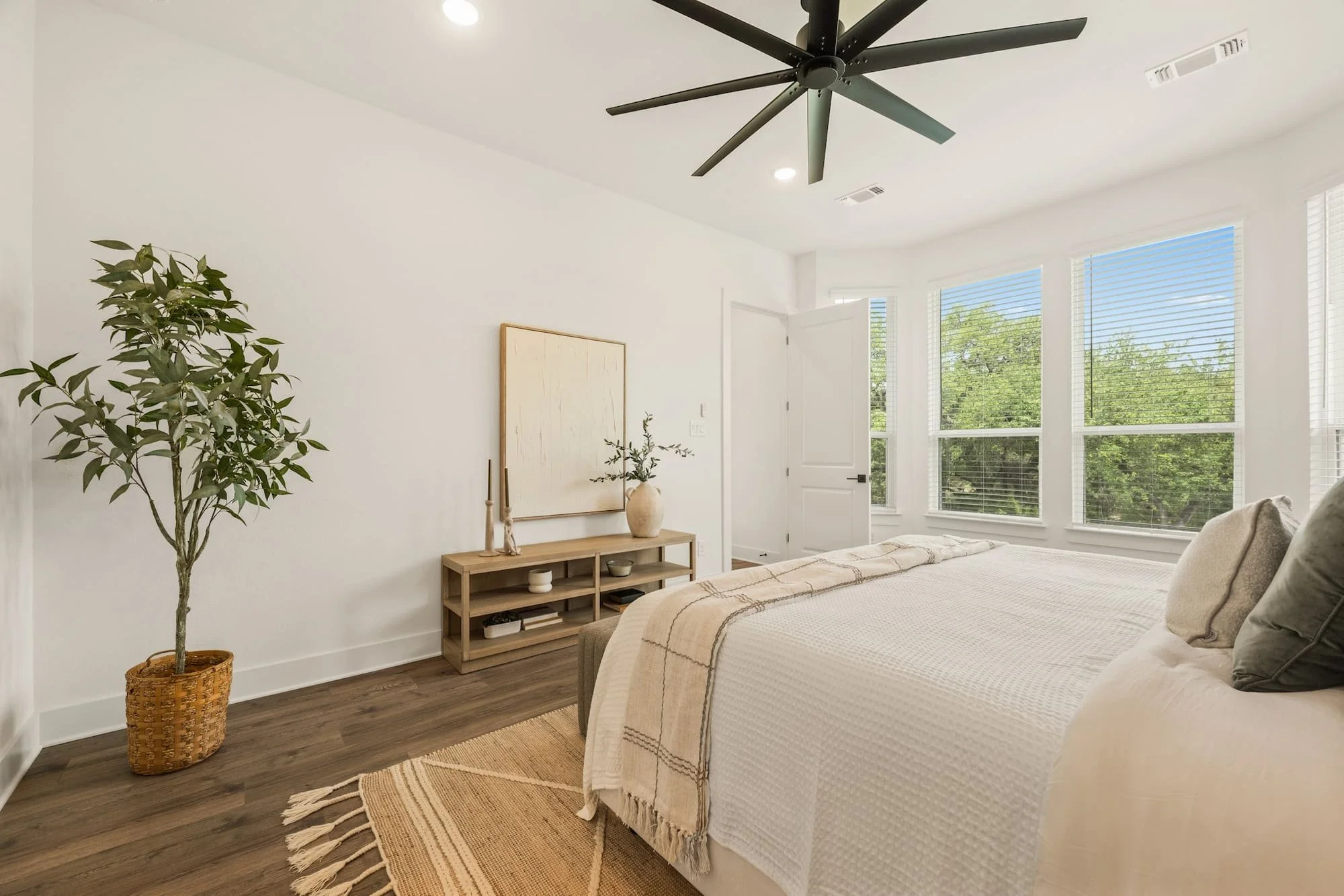 Elegant primary suite with serene finishes and modern designer touches