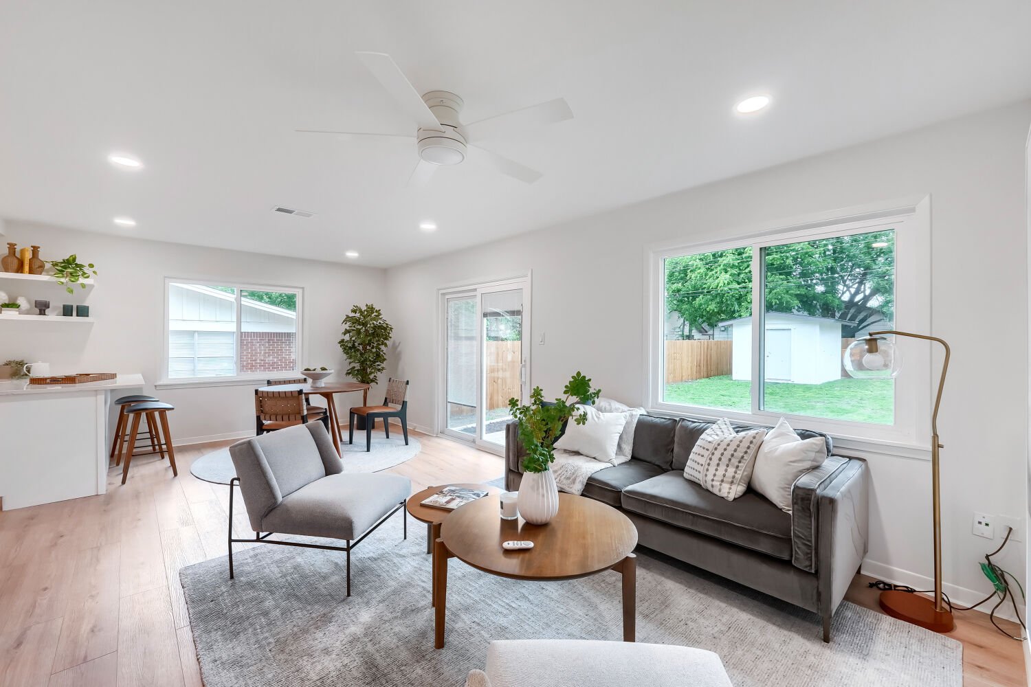 Thoughtfully updated living space in South Austin, offering an open layout, large windows, and easy indoor-outdoor flow.