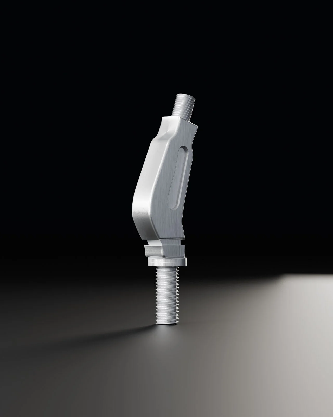 CAD render of the brushed aluminum billet shift handle from the front quarter