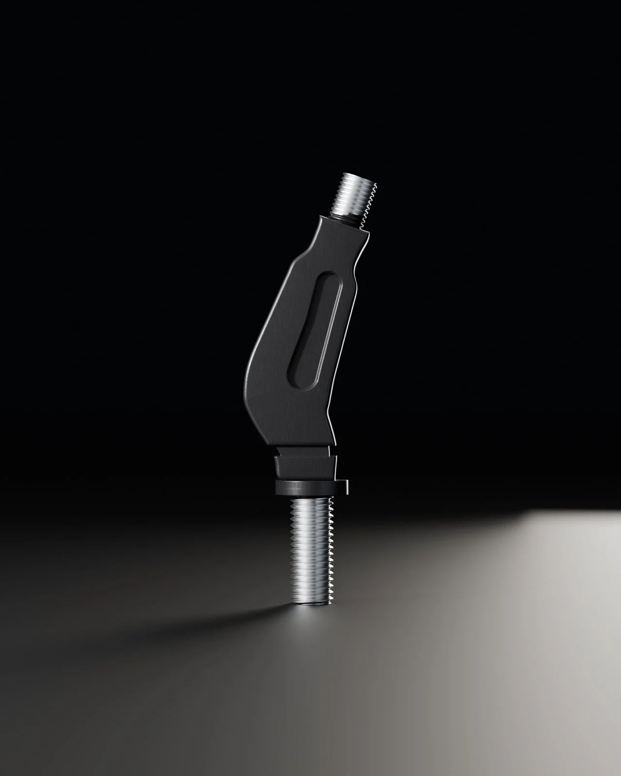 CAD render of the satin black billet shift handle from the side, showing the angled blade