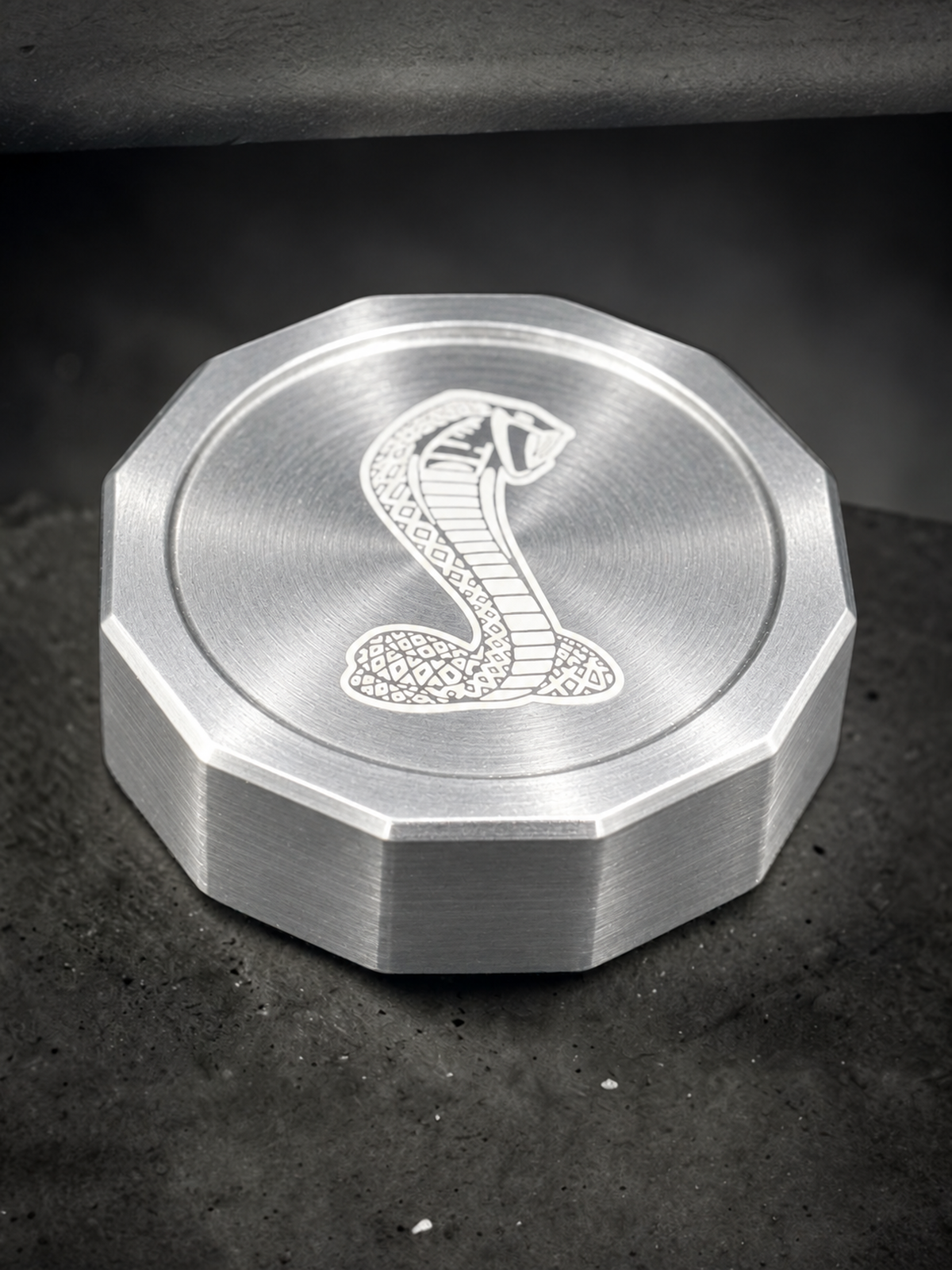 Billet brake reservoir cap in raw billet finish, colour preview