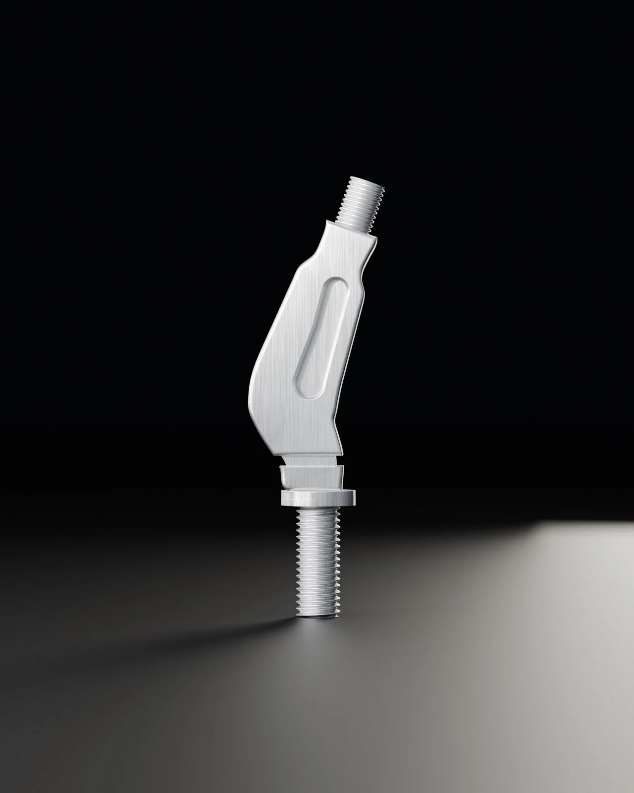 CAD render of the brushed aluminum billet shift handle from the side, showing the angled blade