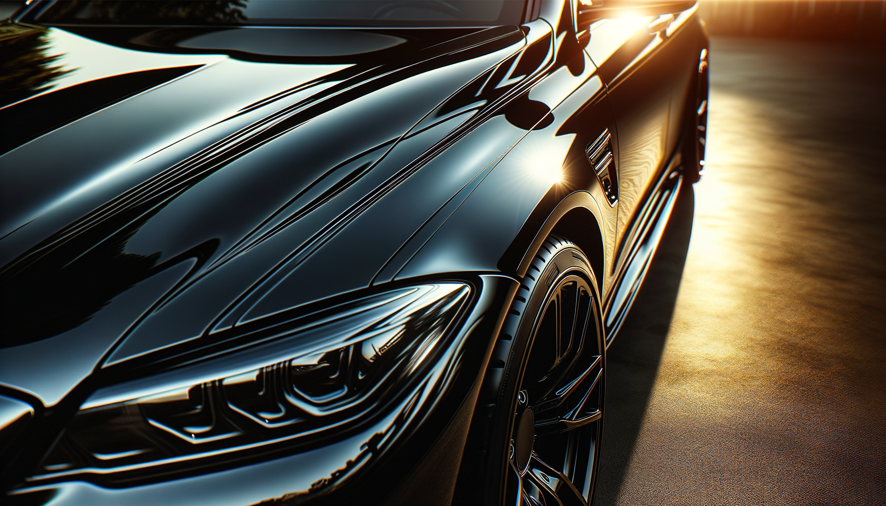 Close-up of a polished luxury car finish after professional exterior detailing and paint enhancement