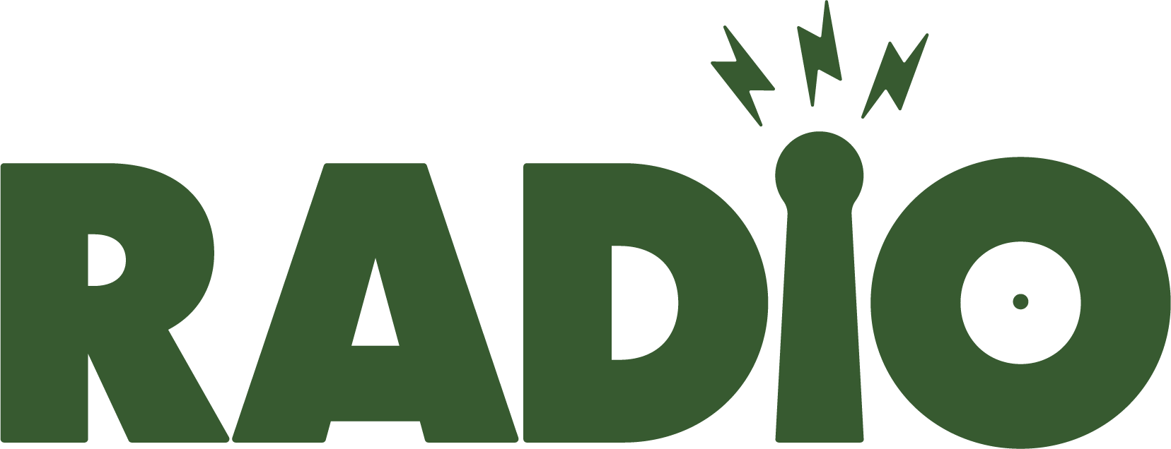Green logo with the word 'RADIO' in large letters, with a stylized radio tower emitting signals above the 'I'.