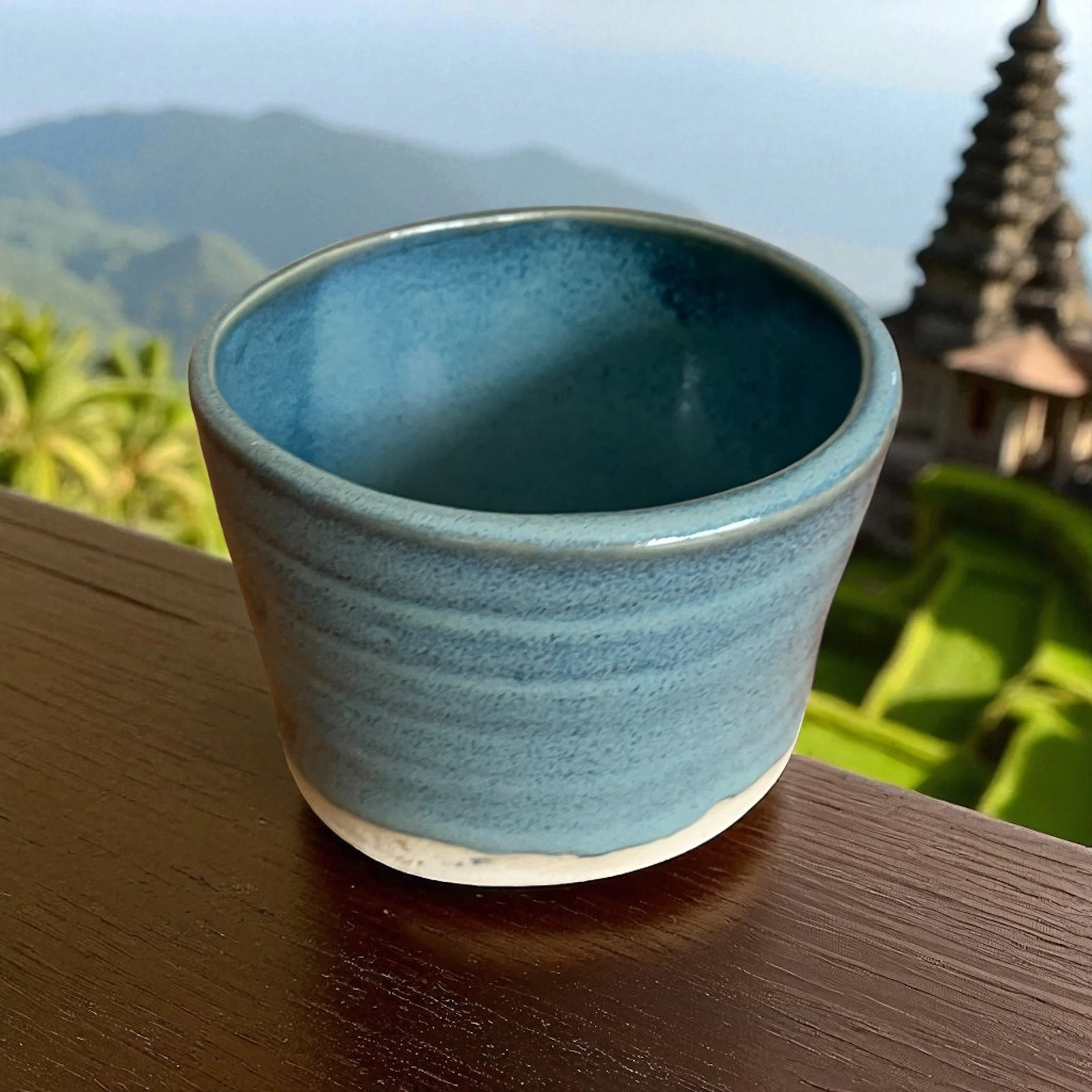 Blue-black stoneware handleless cup