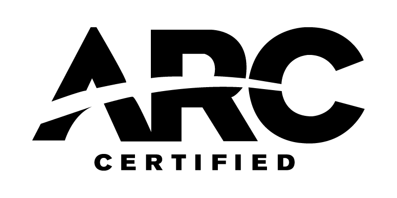 ARC Certified logo with bold black letters and a swooping line through "ARC" on a white background.
