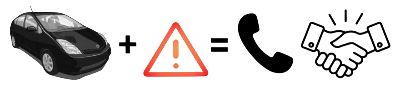 Black car with open hood and engine warning sign