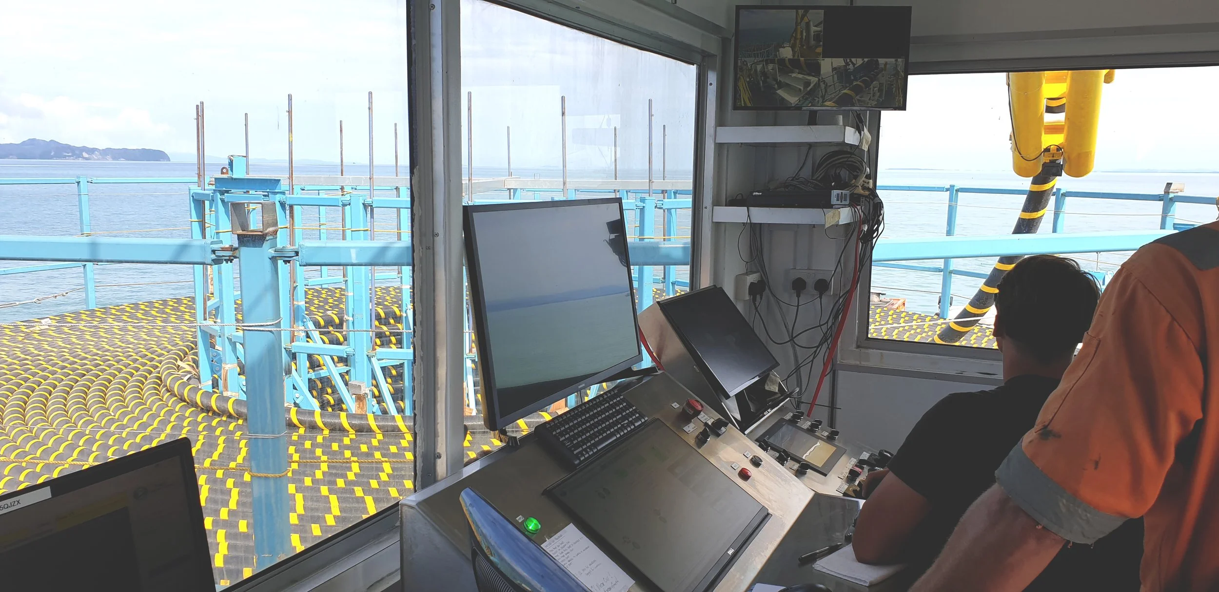 Cable Installation Barge Control room, overlooking submarine cable carousel