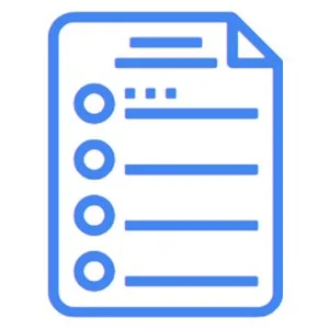 Outline of a document with bullet points and checkmarks in blue - continuous improvement