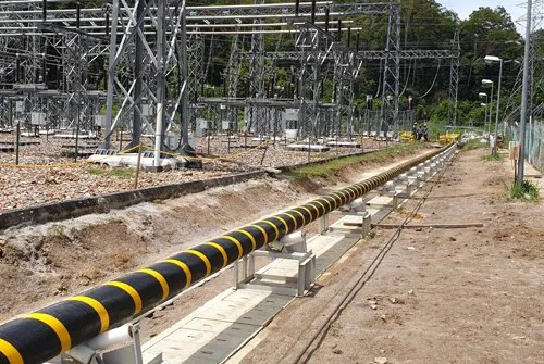 Submarine cable pulled to substation.
