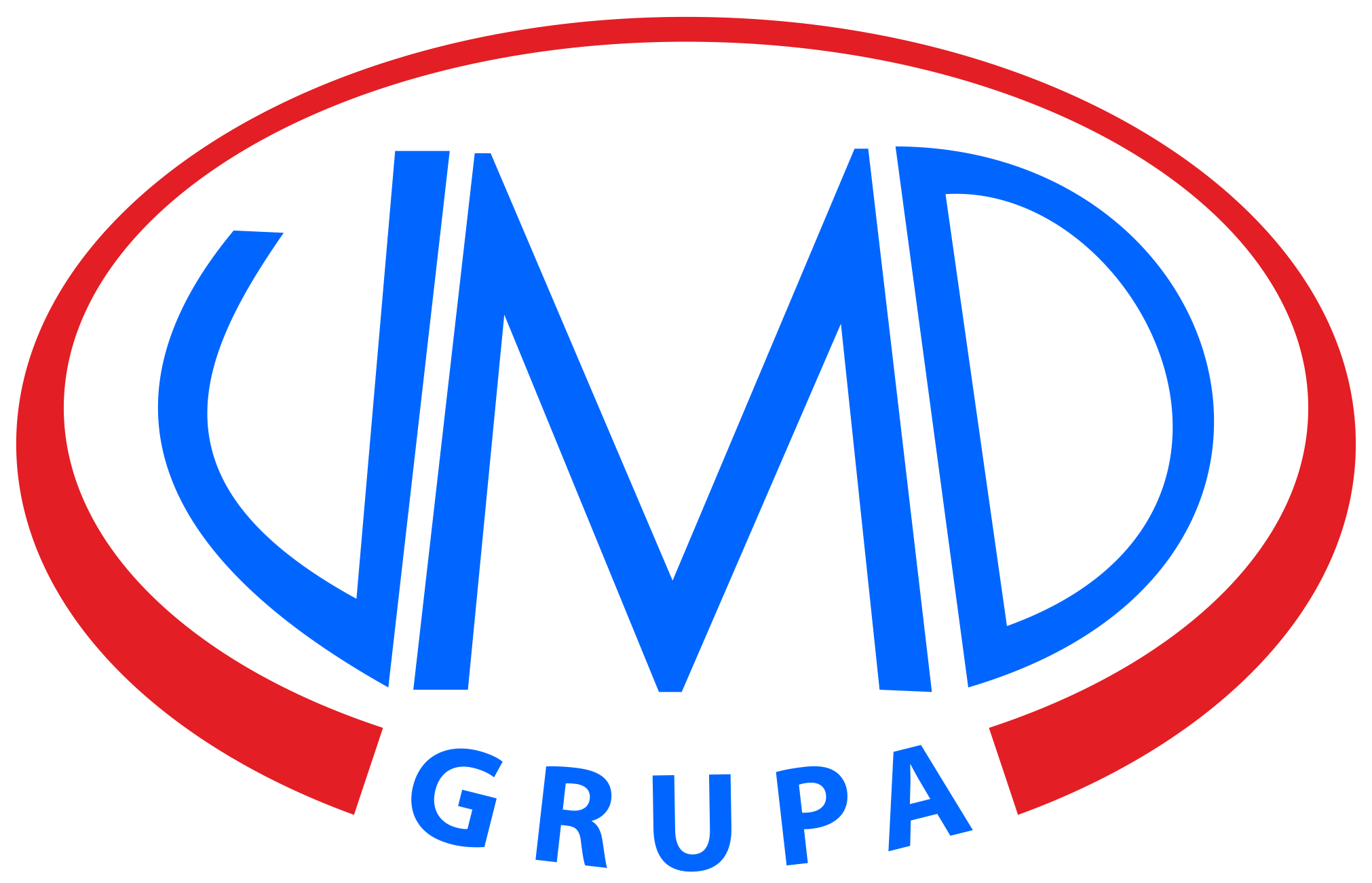 Logo with the text 'LMD' in blue within an red oval shape, and the word 'GRUPA' in smaller blue letters underneath.
