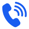 An icon of a blue telephone receiver with sound waves indicating a call.