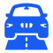 A simple blue line drawing of a car