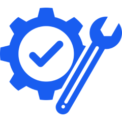 Gear icon with a check mark inside and a wrench beside it, symbolizing settings or maintenance.