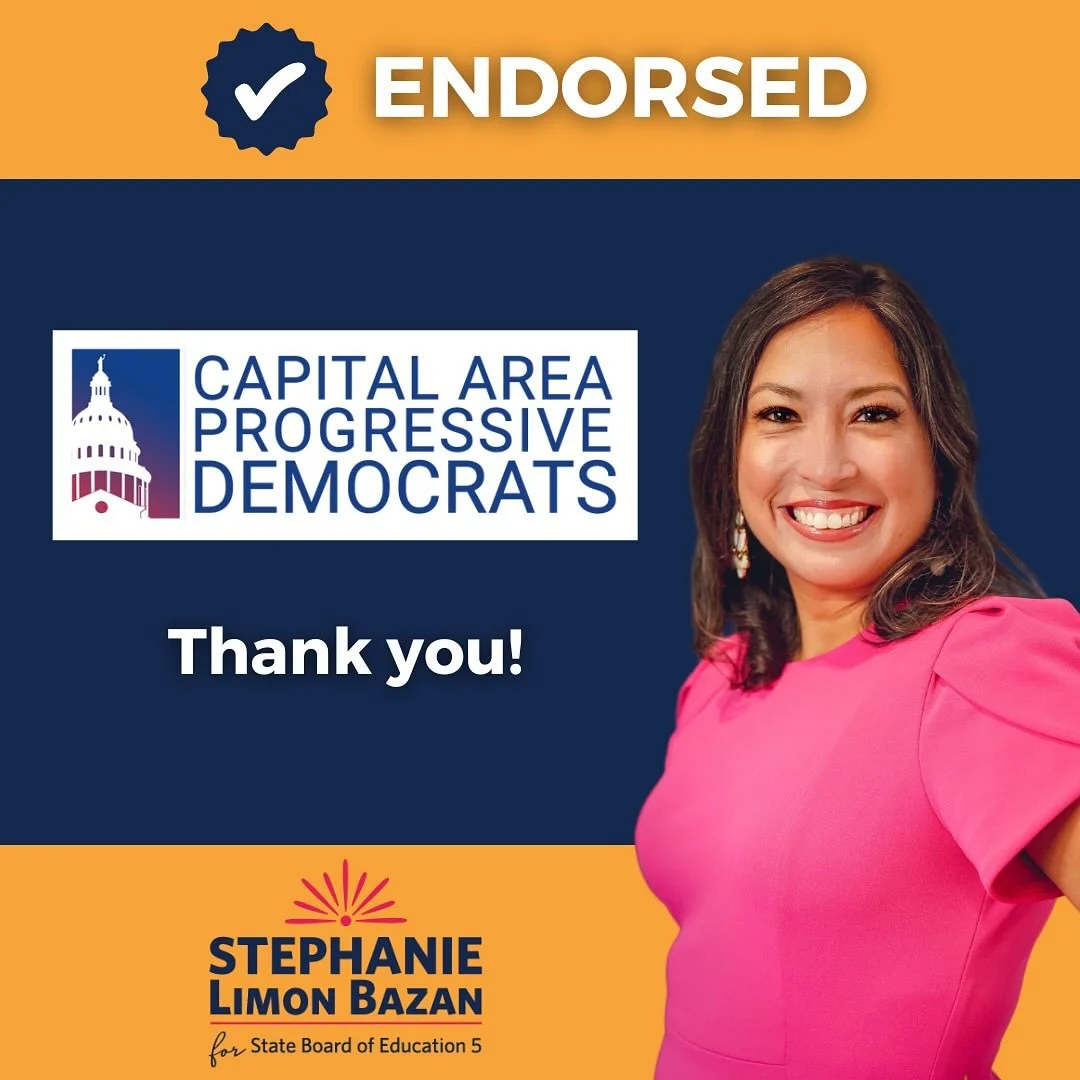 Thank you to the Capital Area Progressive Democrats for your endorsement! 💙 

I&rsquo;m proud to stand with a club that champions equity, opportunity, and bold progressive leadership for our communities. I&rsquo;m honored to have your support.