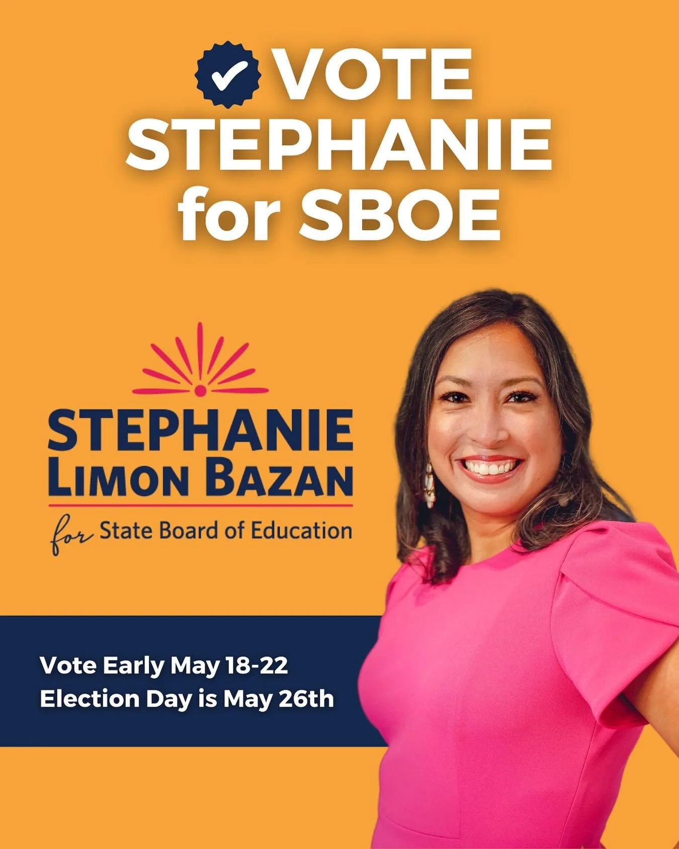 Thank you to everyone who continues to support our campaign. You can help now by:

💛 Liking and sharing this post
📢 Telling everyone you know to vote early May 18-22
🗳️ Making your plan to vote by Election Day May 26th

I ask for your vote for Sta