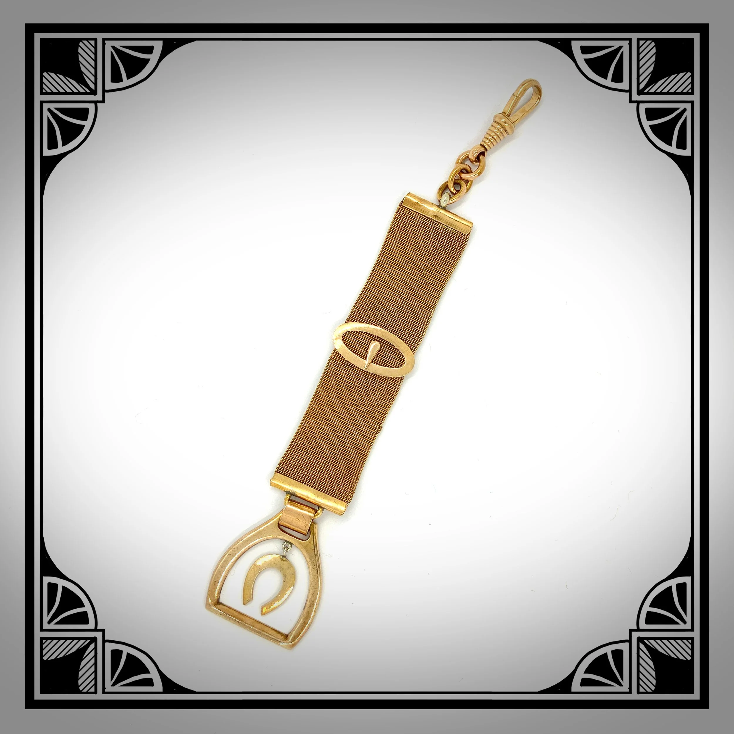 1920s German Gold-Plated mesh chain Equestrian Chatelaine fob