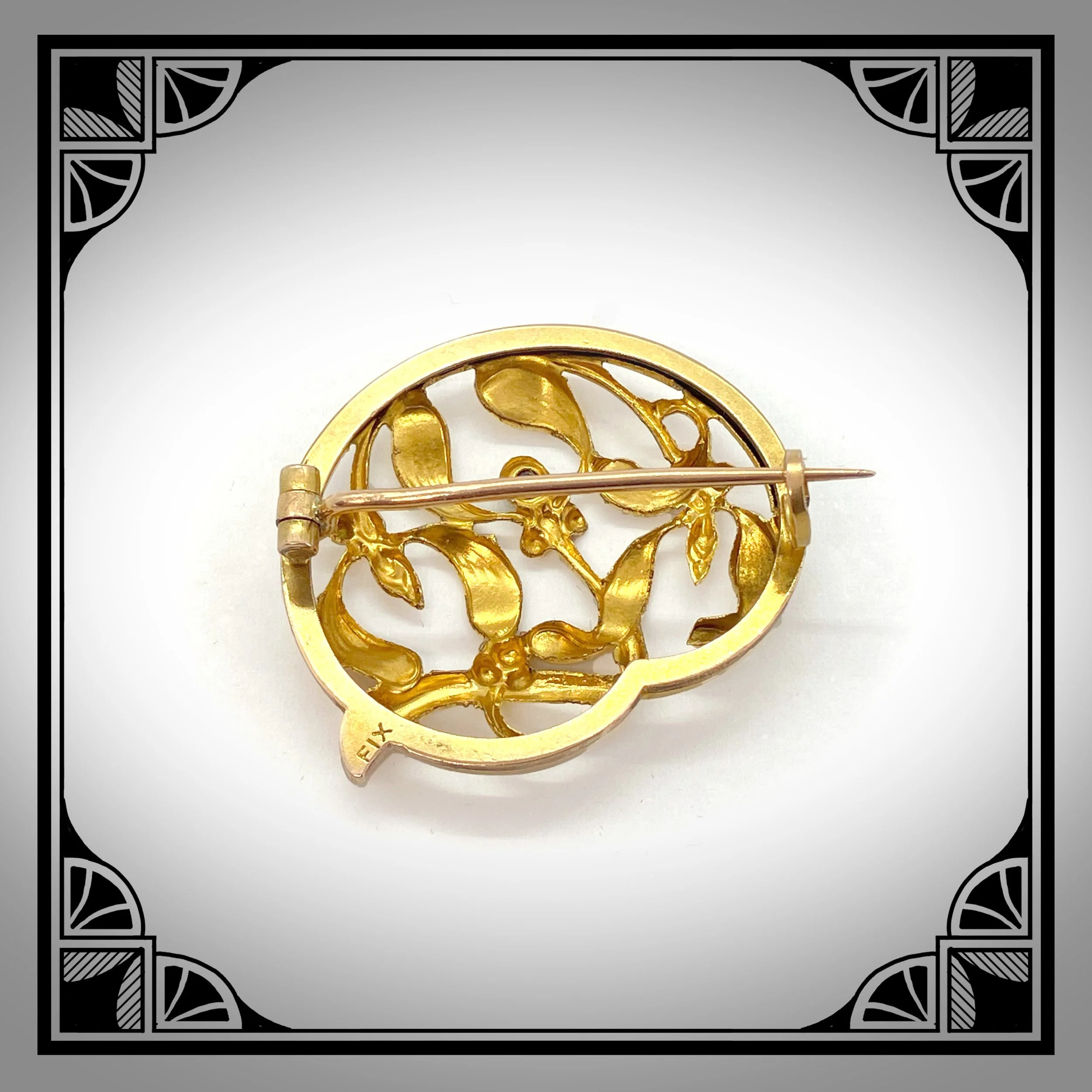 1910s French Gold plated Art-Nouveau brooch with blue gemstone by Bijoux FIX 2.jpg