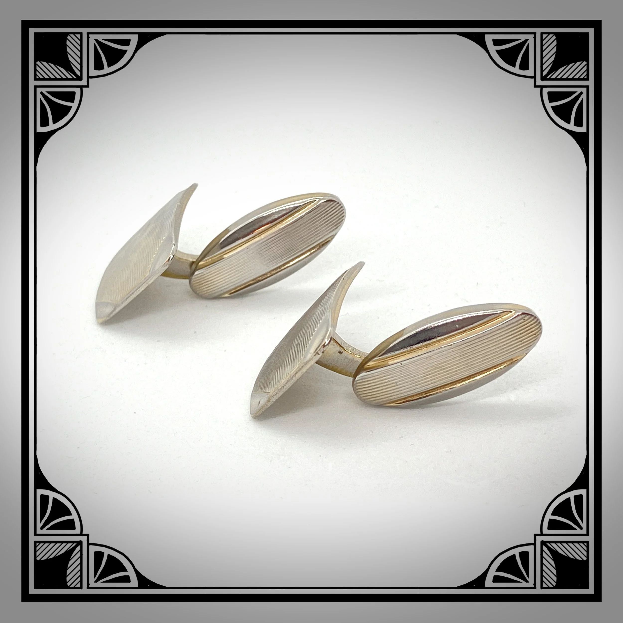 1930s white metal cufflinks with engine turned motifs 3.jpg
