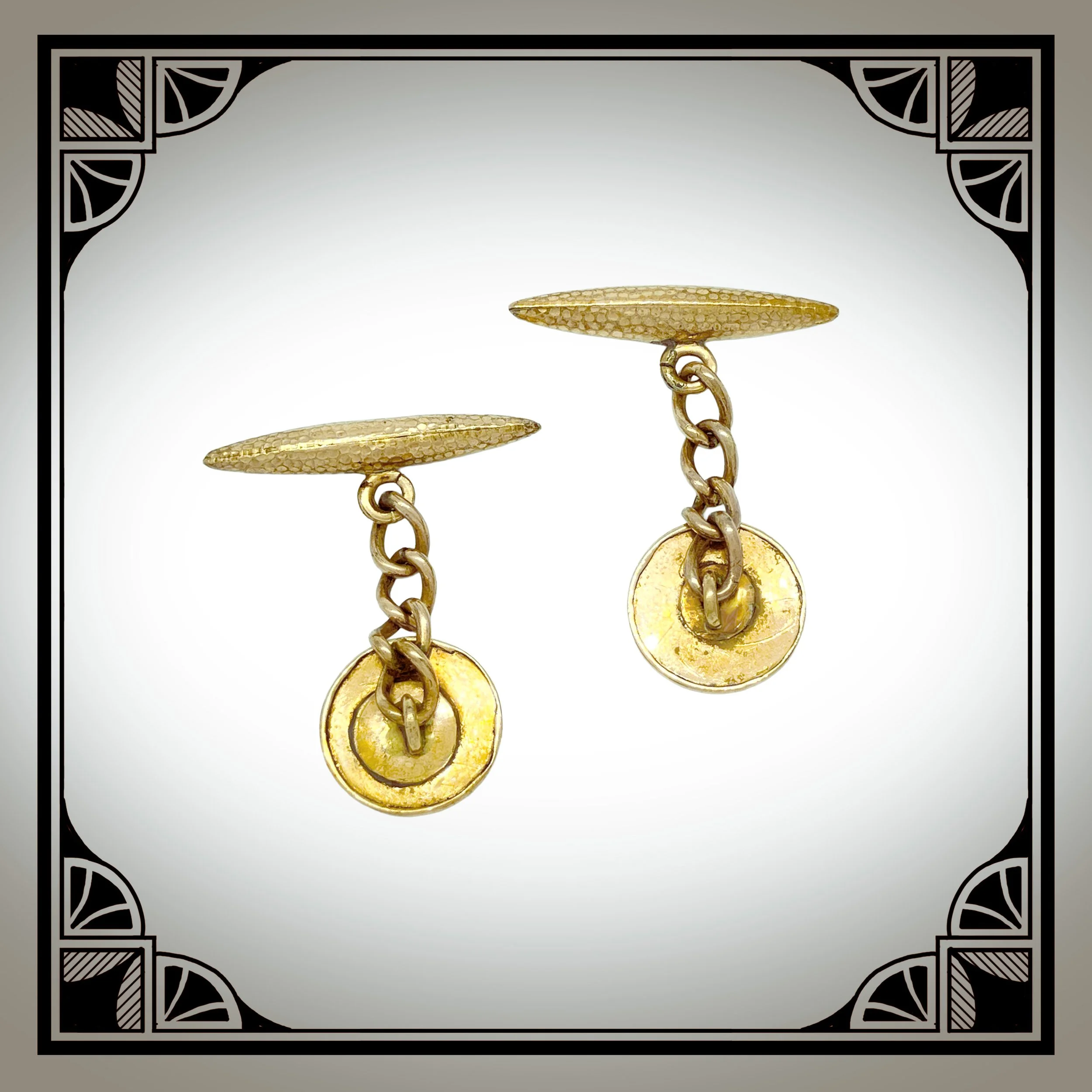 1890s Gold-Plated chain-link Cufflinks with wave motifs and hammered finish 2.jpg