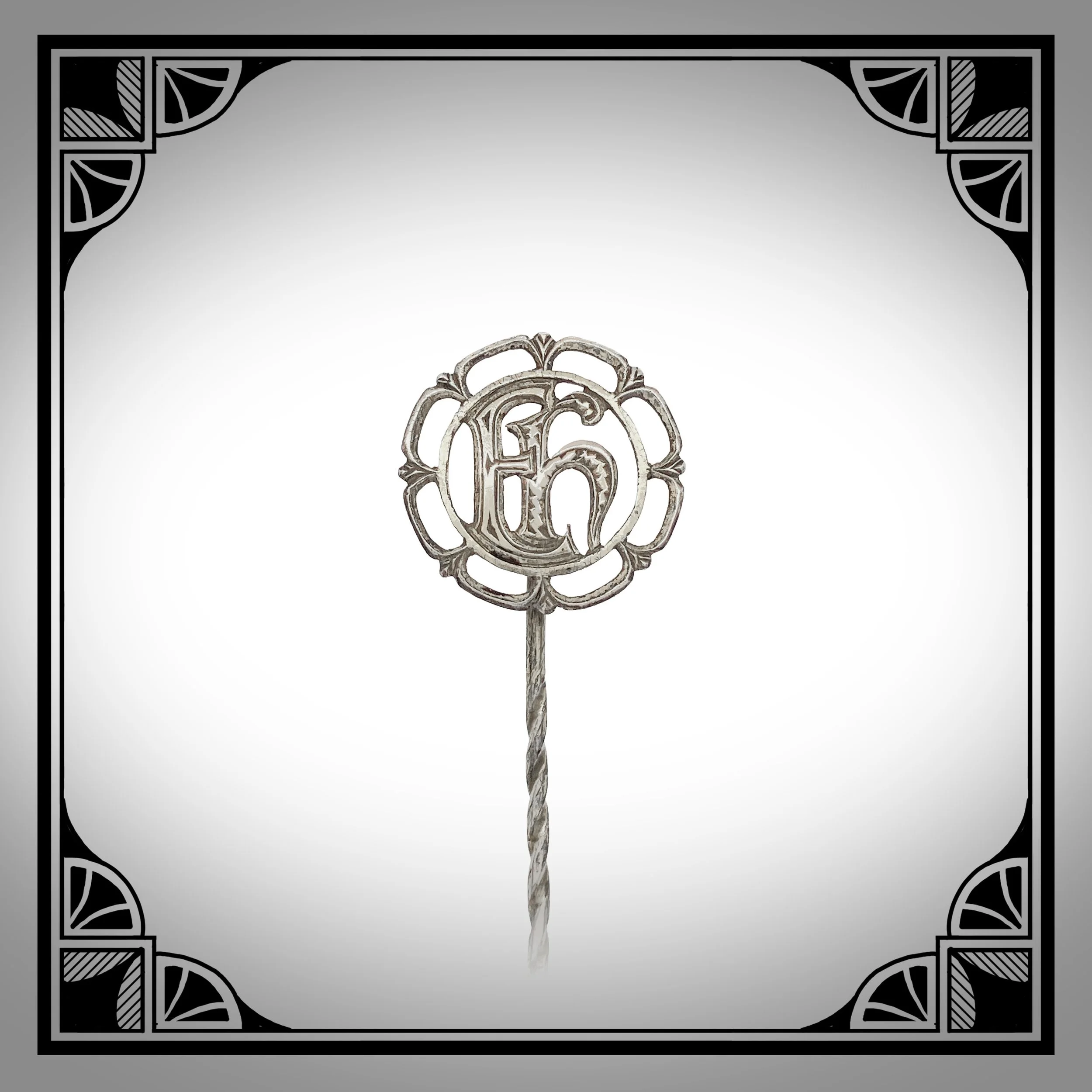 c.1920 Silver Engraved openwork monogram stick pin