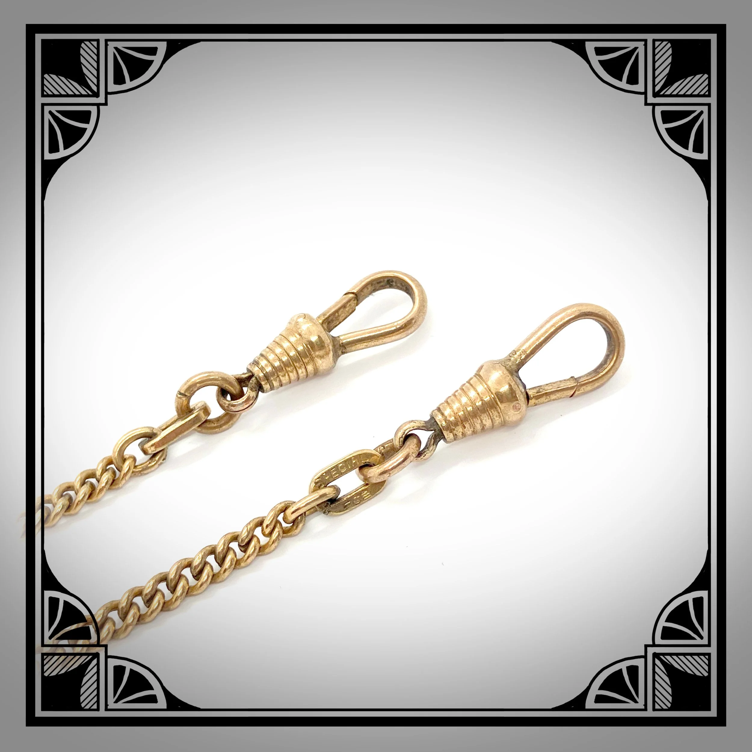 1920s German Gold colored Double watch chain with decorated Art-Deco fancy links 5.jpg
