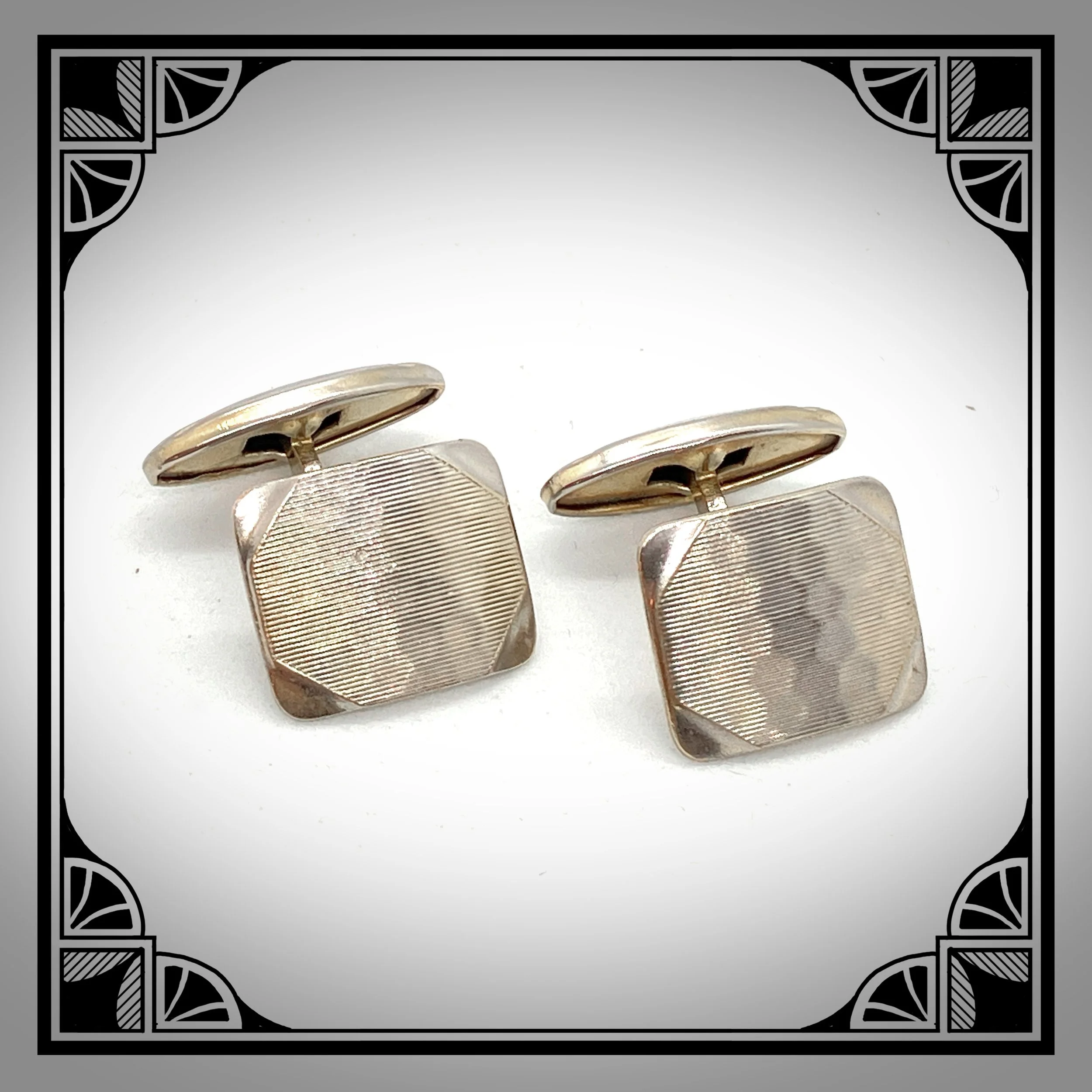1930s White metal cufflinks with engine turned honeycomb motifs