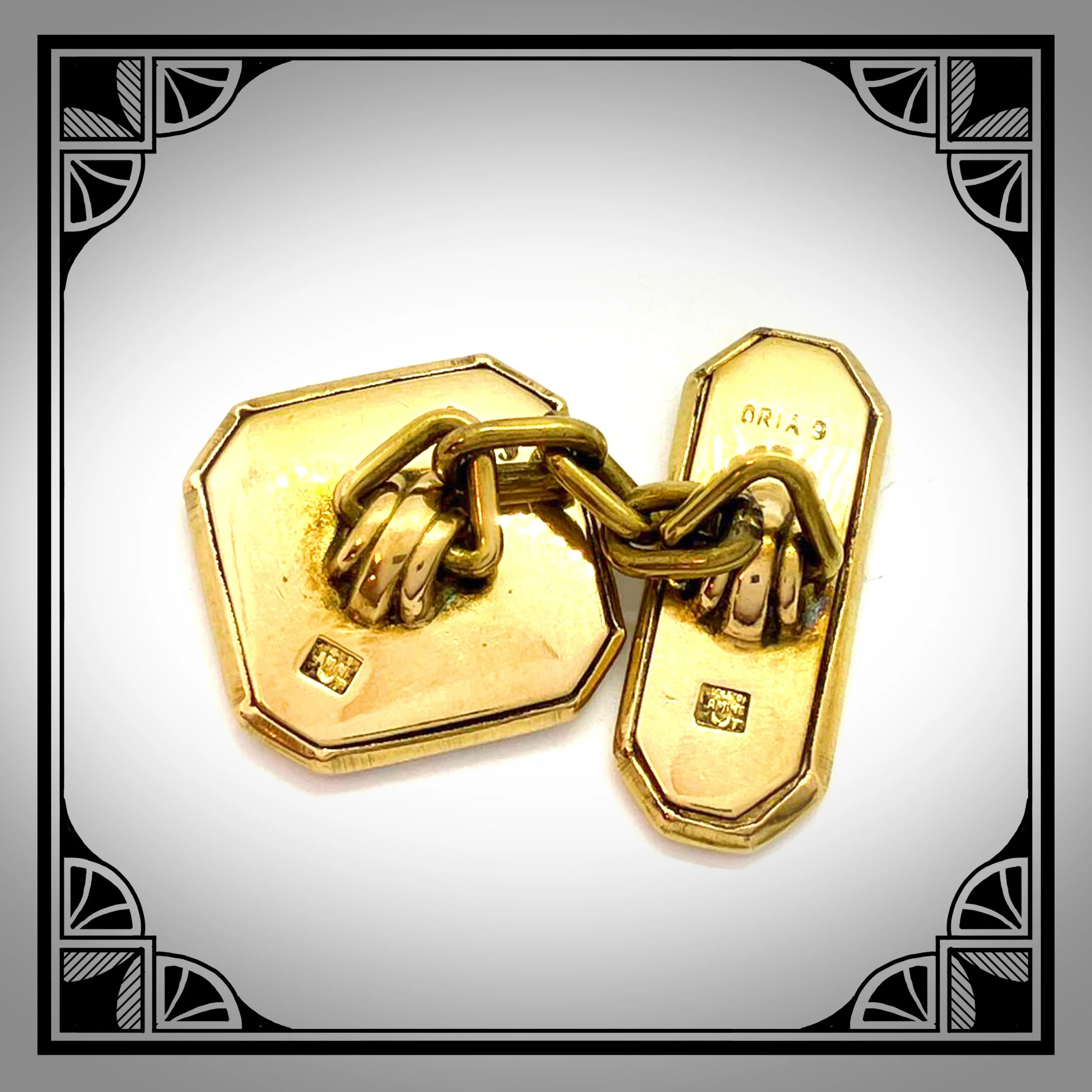 1920s French Gold-Art-Deco chain-link cufflinks with Engine turned motifs by Bijoux ORIA 3.jpg