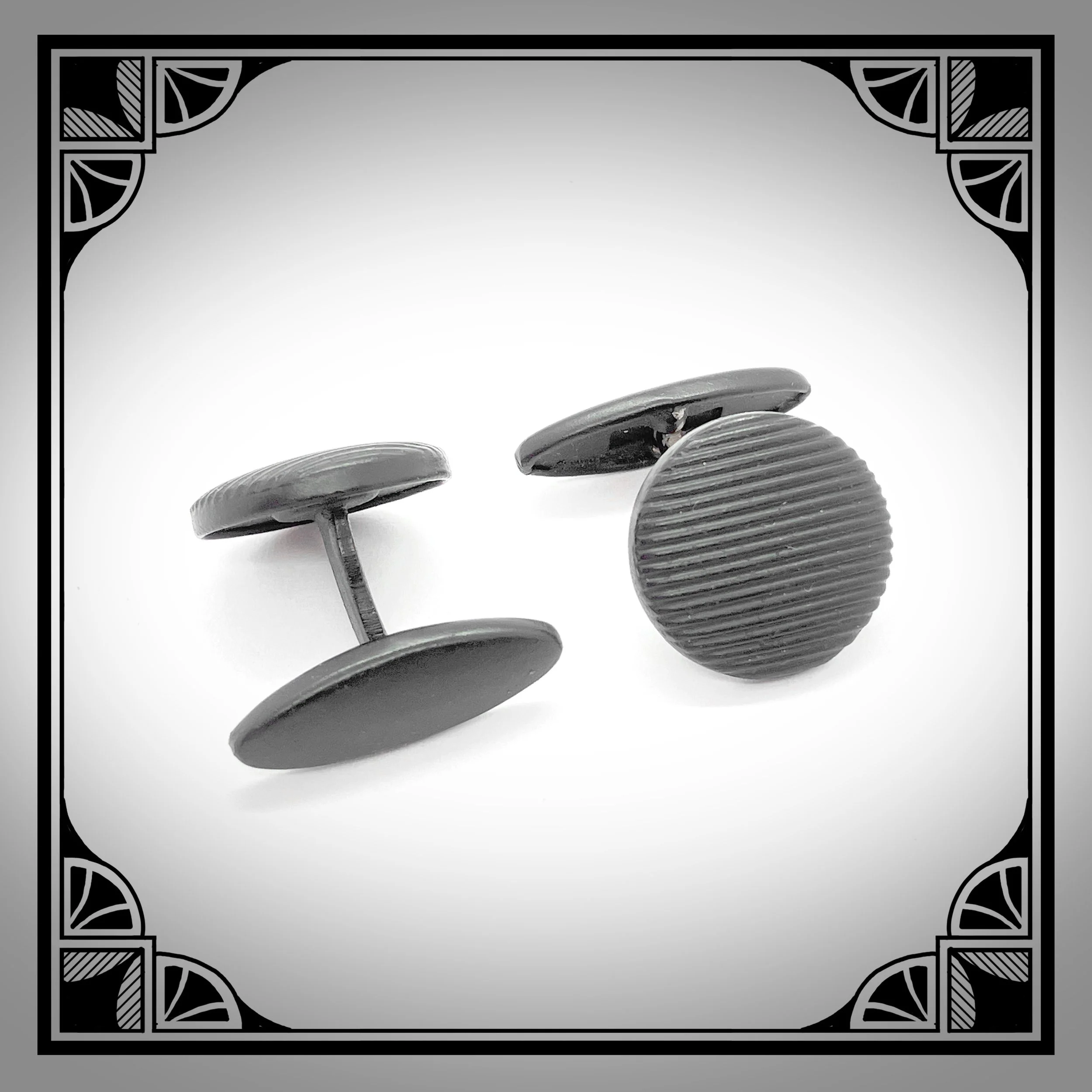 c1930 Black Art-Deco evening wear cufflinks with striped reliefs 3.jpg