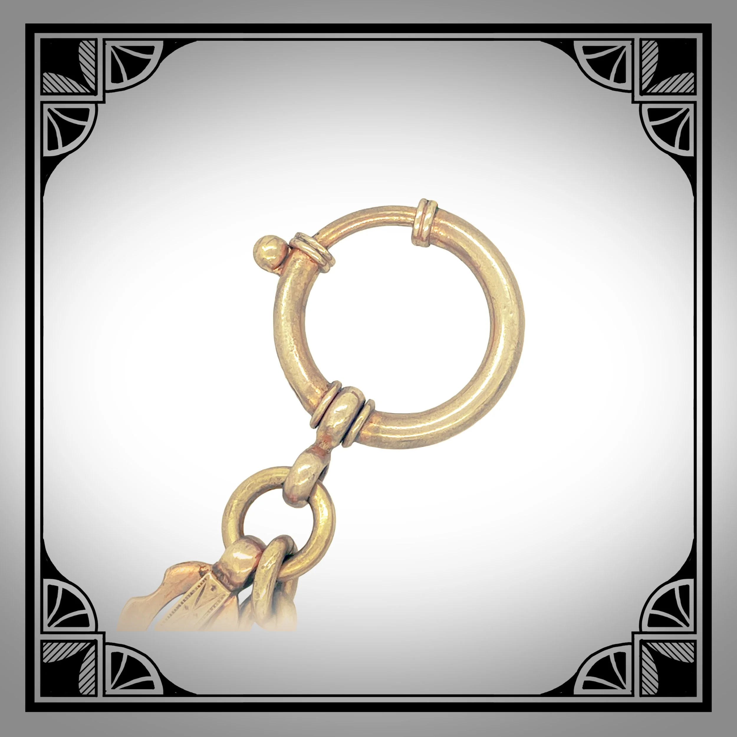 1900s German Gold-Plated Jugendstil Watch Chain with Pink Celluloid Pendant 8.jpg