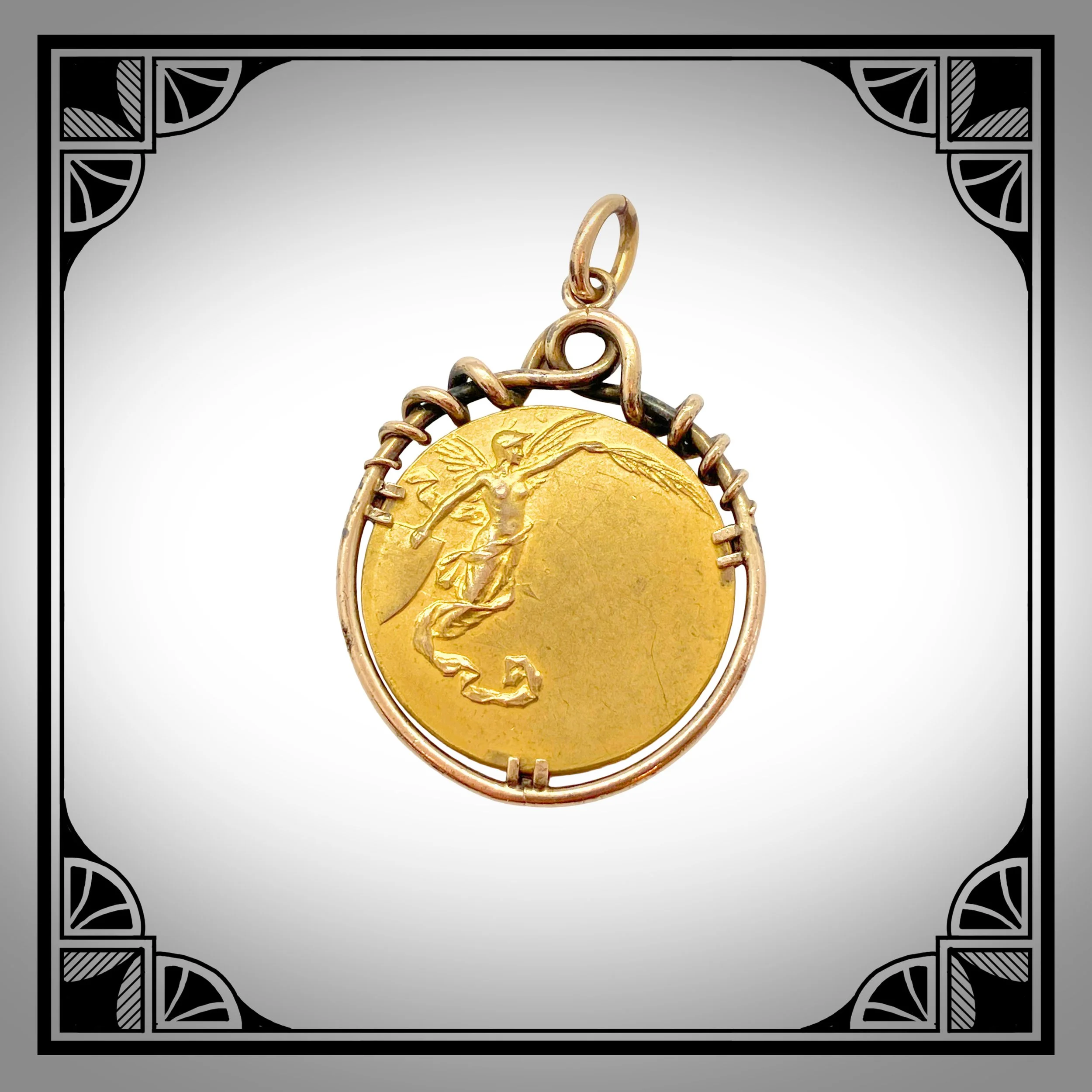 1900s French Gold-Plated Art-Nouveau Rowing Medallion pendant 2.jpg