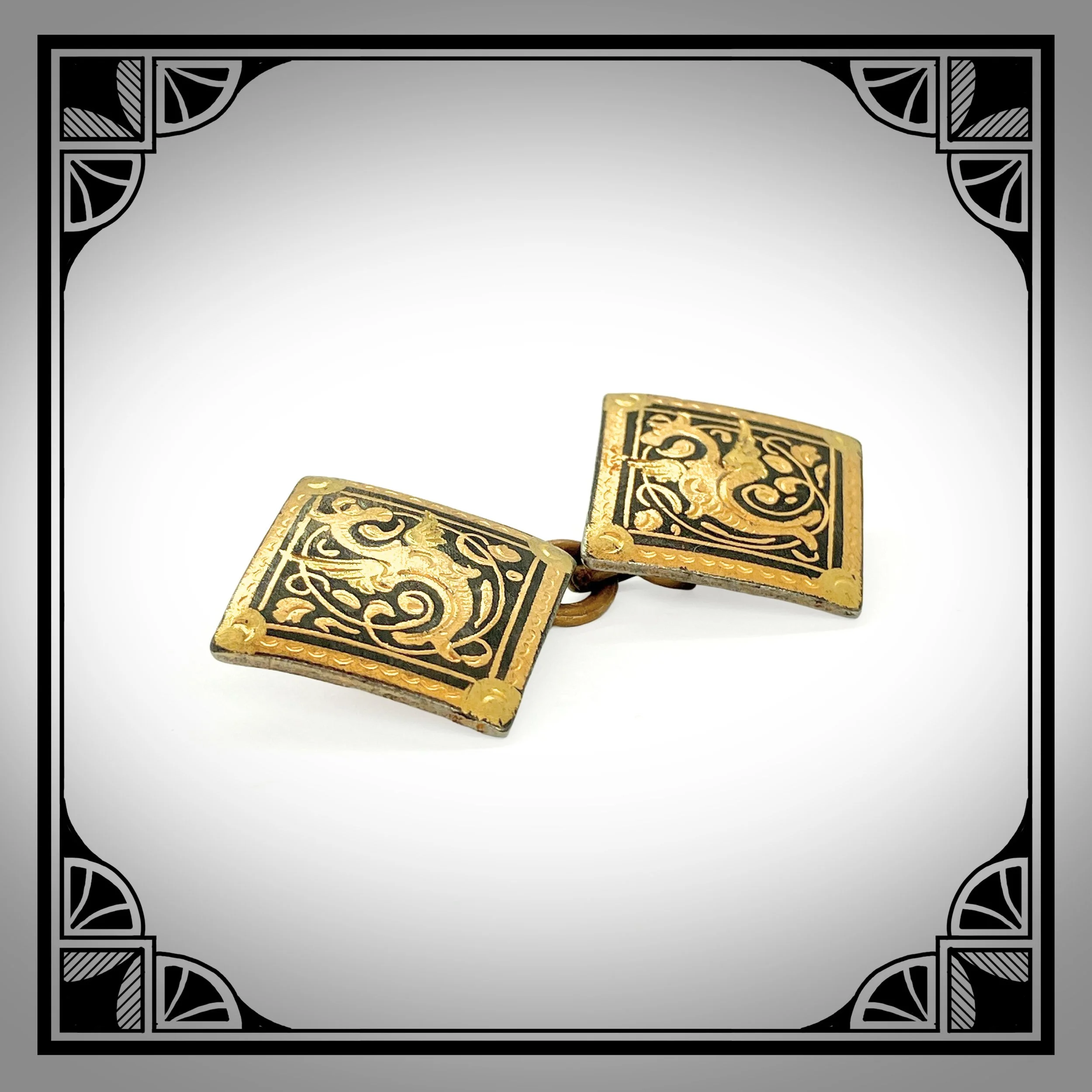1910s Spanish Gold-Plated Damascene Cufflinks with Dragon motifs 2.jpg