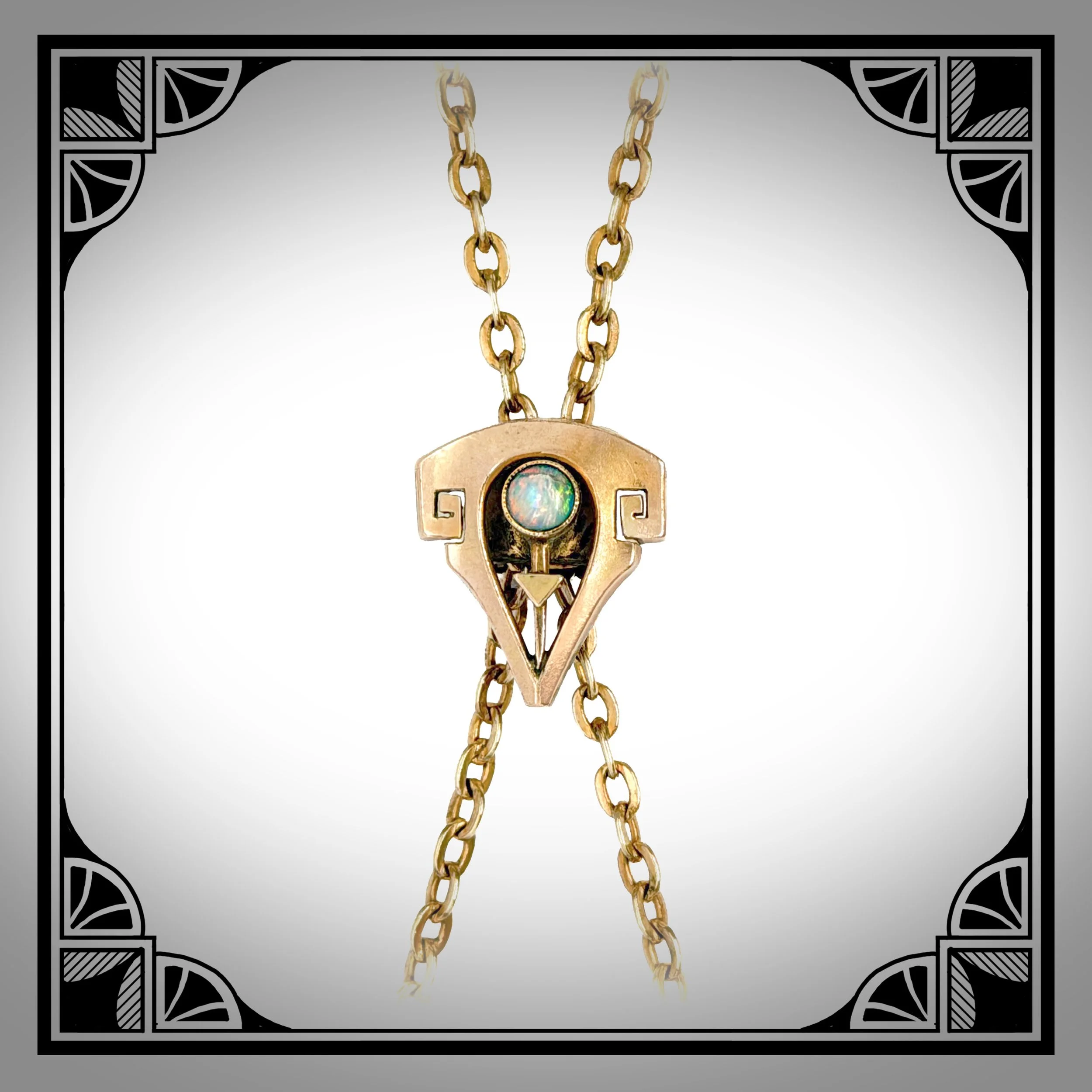 1900s German  Gold-Plated Guard Chain with Jugendstil Slider set with Opal, made by Kollmar & Jourdan 5.jpg
