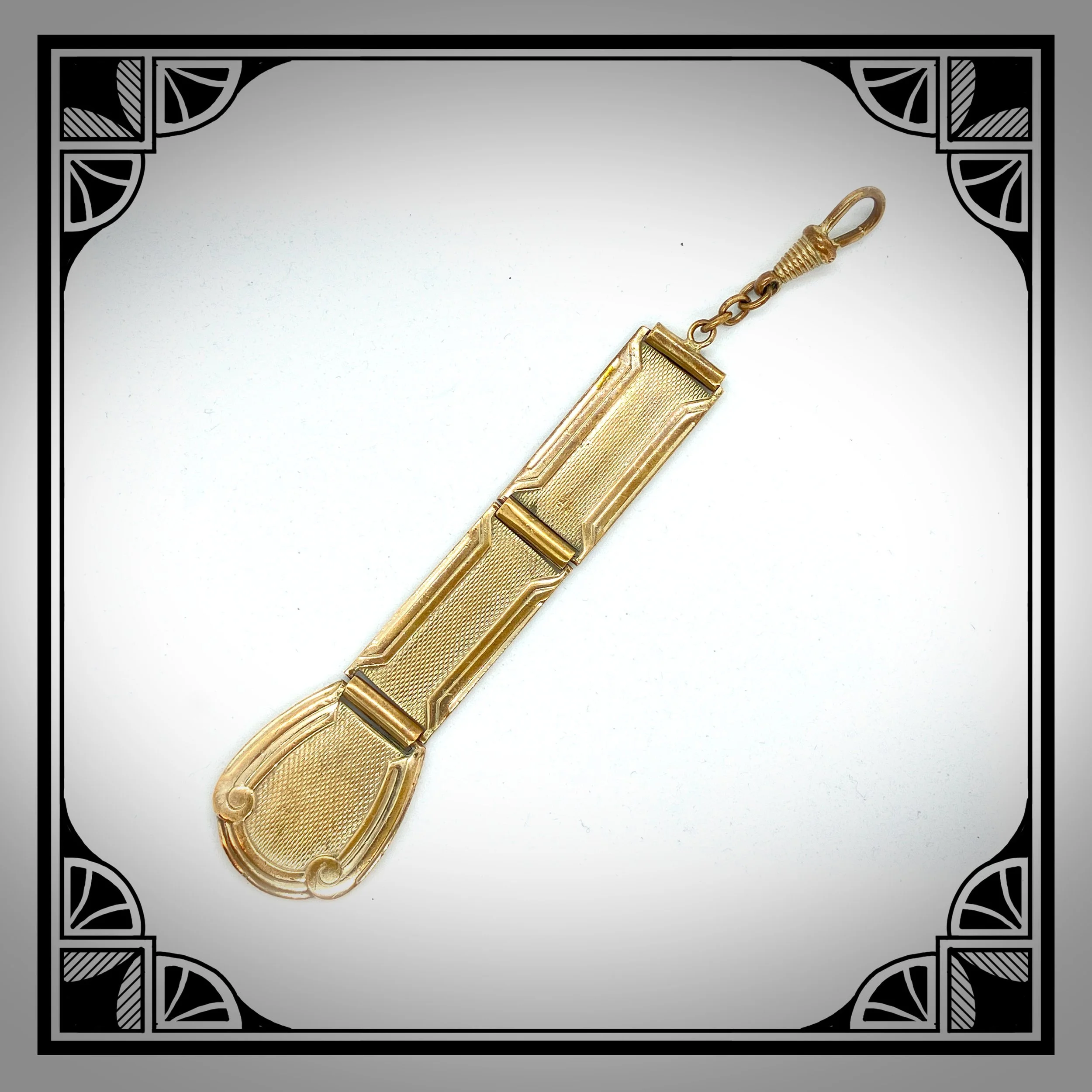 1920s Gold-plated Art-Deco chatelaine Watch fob with Guilloché pattern