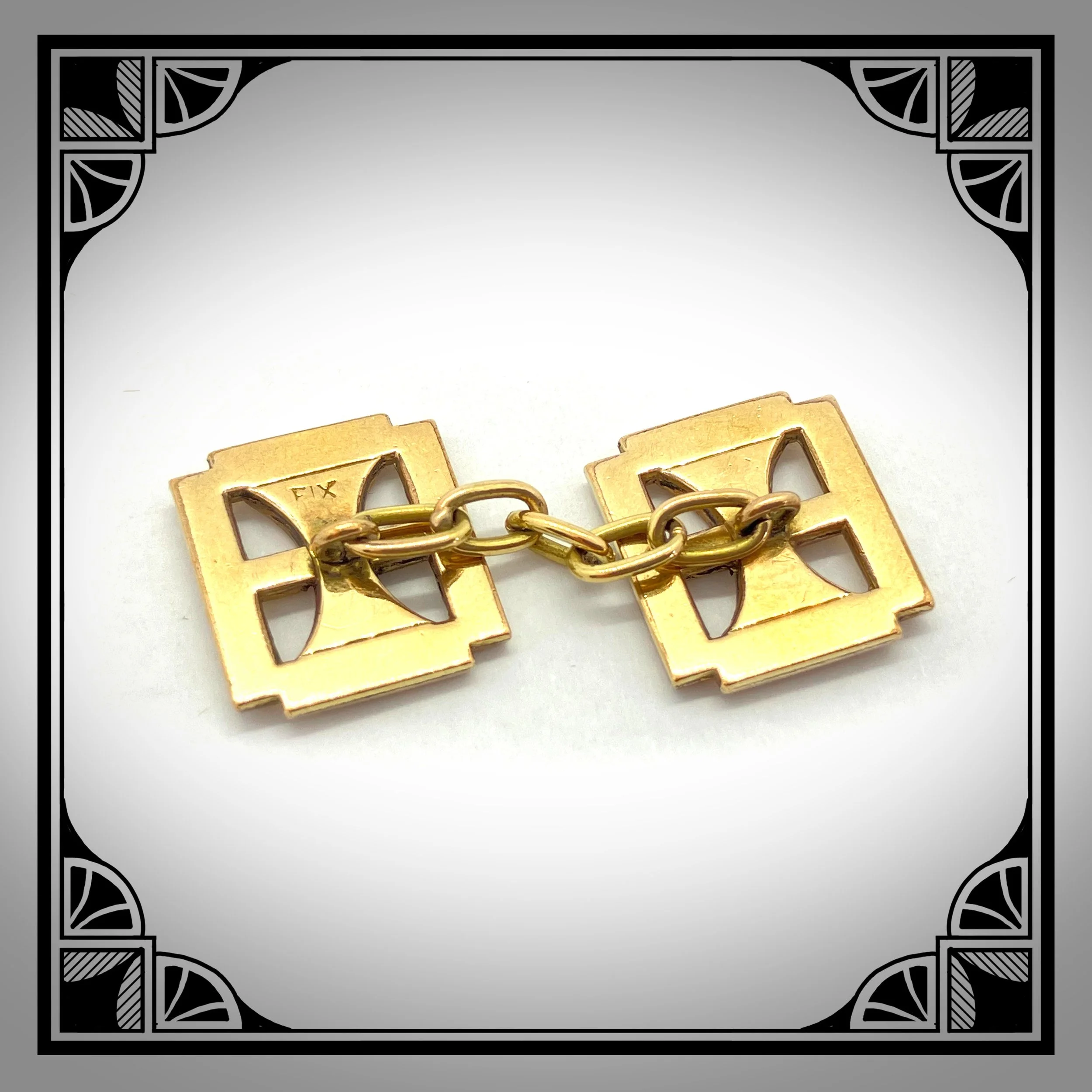 1930s gold plated double sided Art Deco cufflinks by FIx 2.jpg