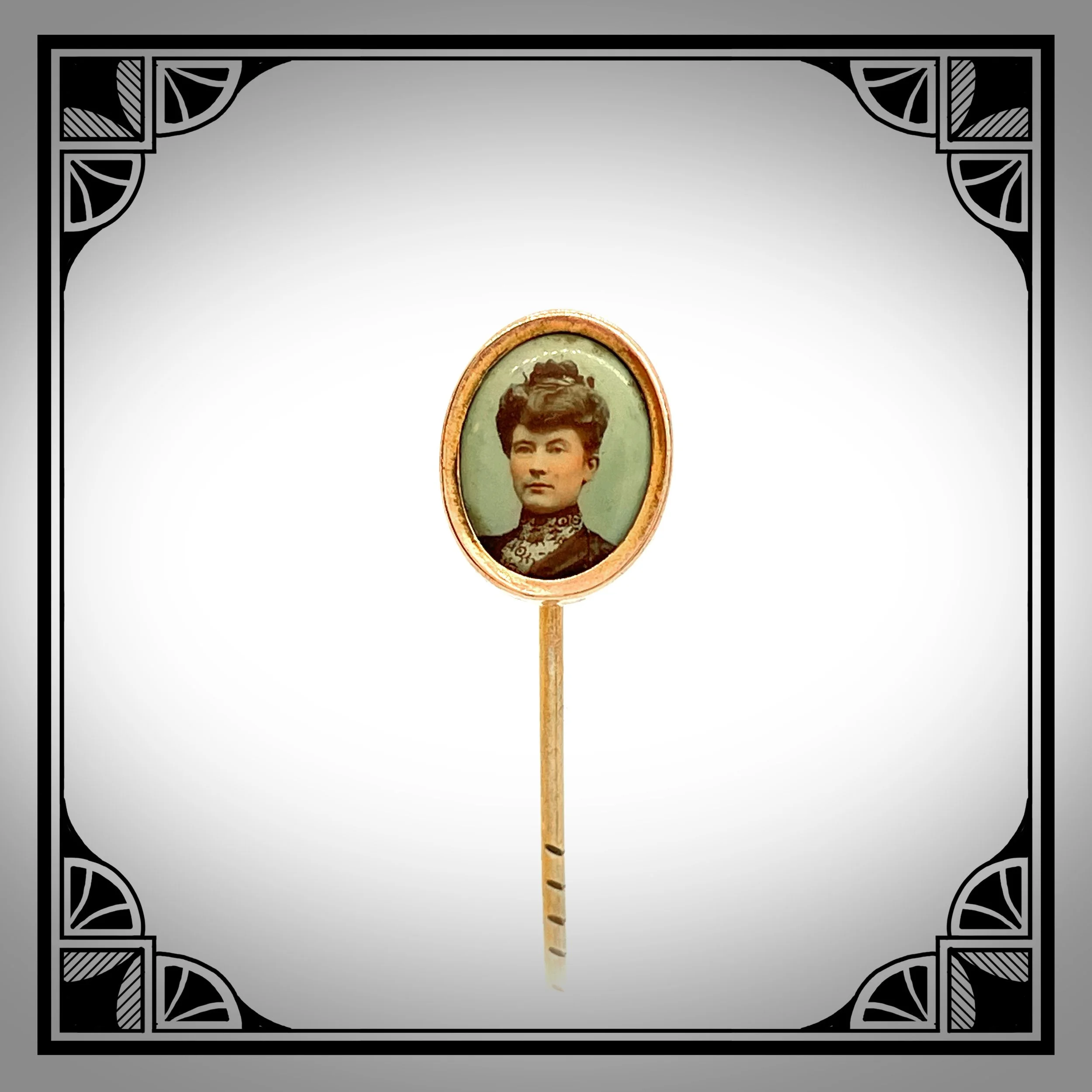 c.1910 Sentimental Stick Pin with a hand-tinted portrait