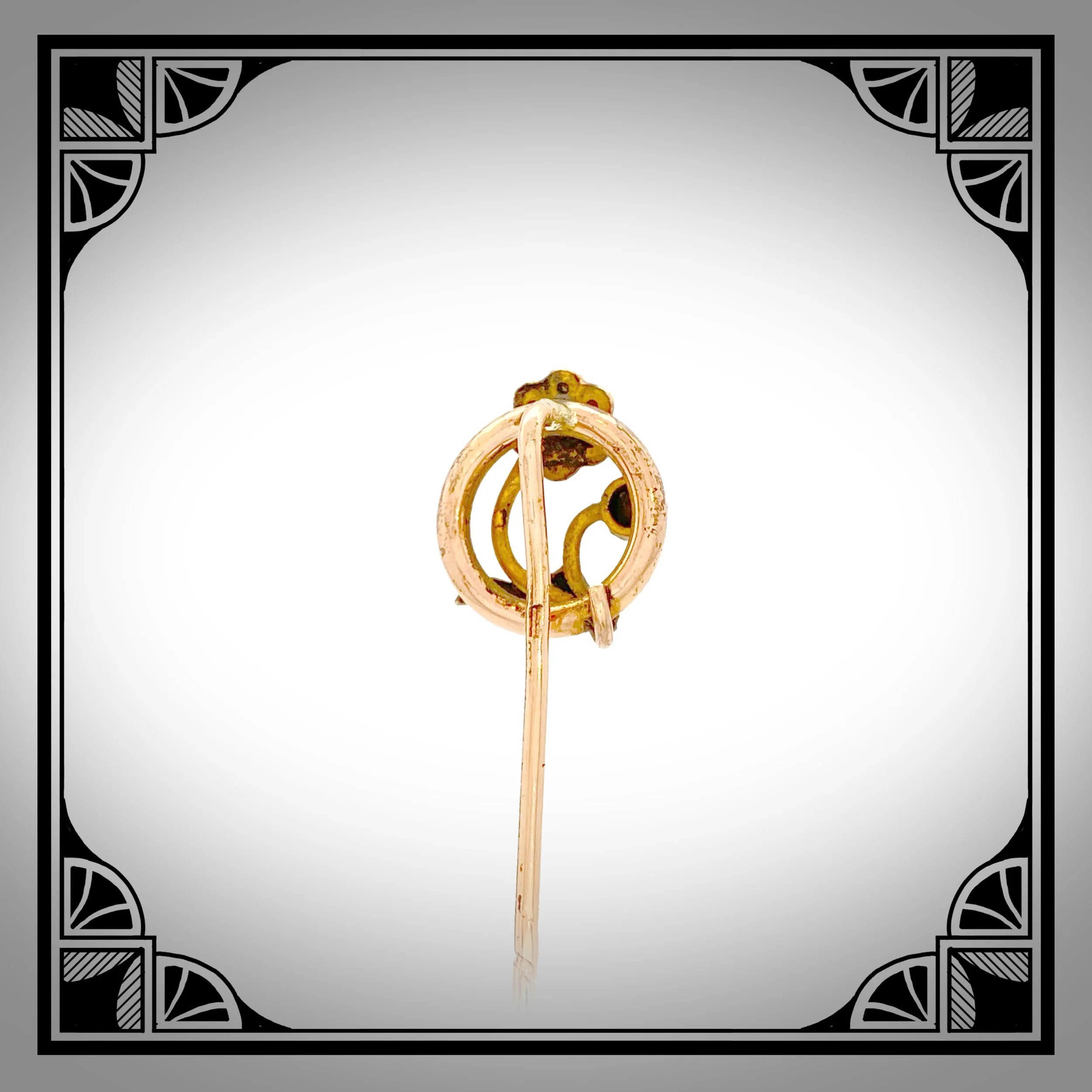 1900s Gold-Plated Art-Nouveau Floral Tie Pin with Seed Pearl and Red Glass Stone 2.jpg
