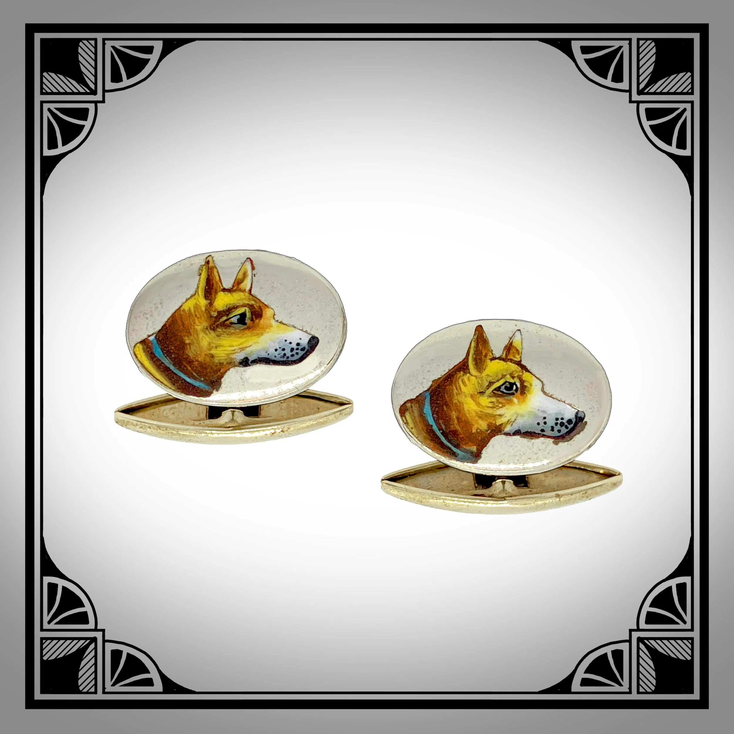 1920s White metal cufflinks with hand-painted dog heads