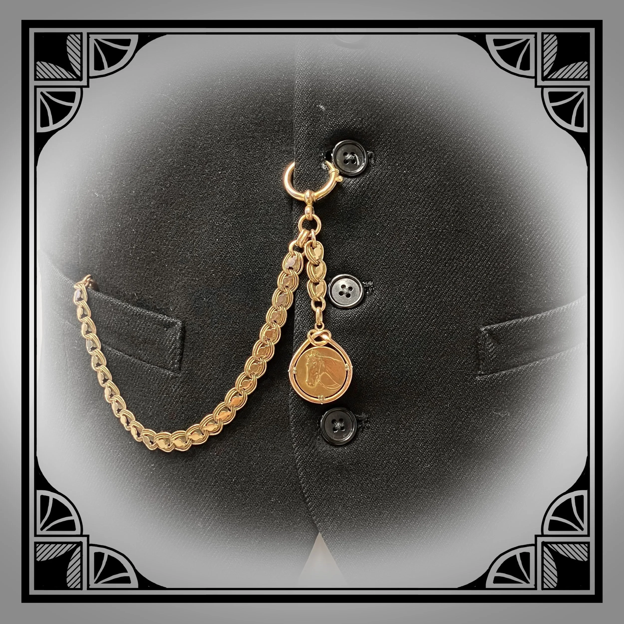 1900s German Gold-Plated Jugendstil Watch Chain with Equestrian Medallion by Kollmar & Jourdan 9.jpg