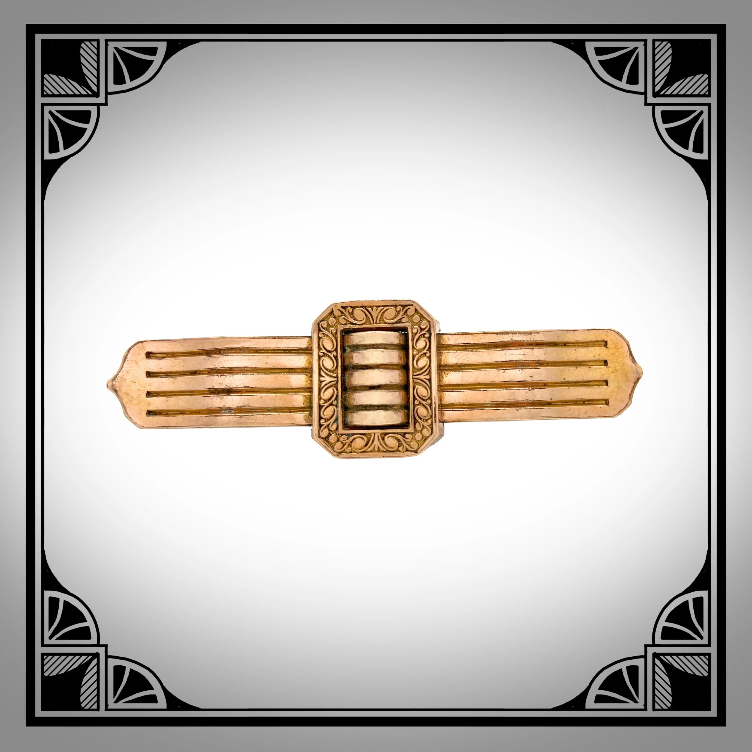 1880s American Gold-Plated Bar Brooch with Buckle design