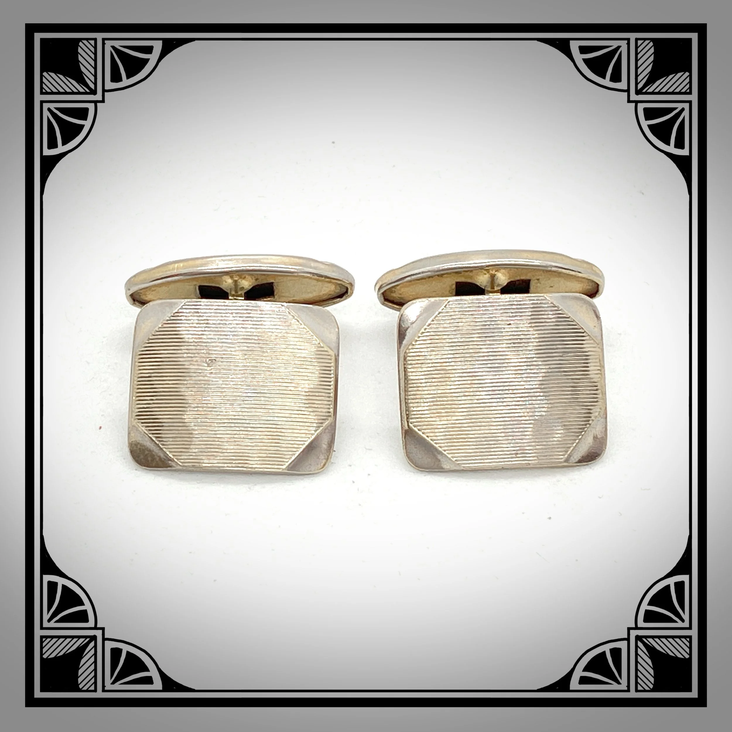 1930s white metal cufflinks with engine turned motifs 2.jpg