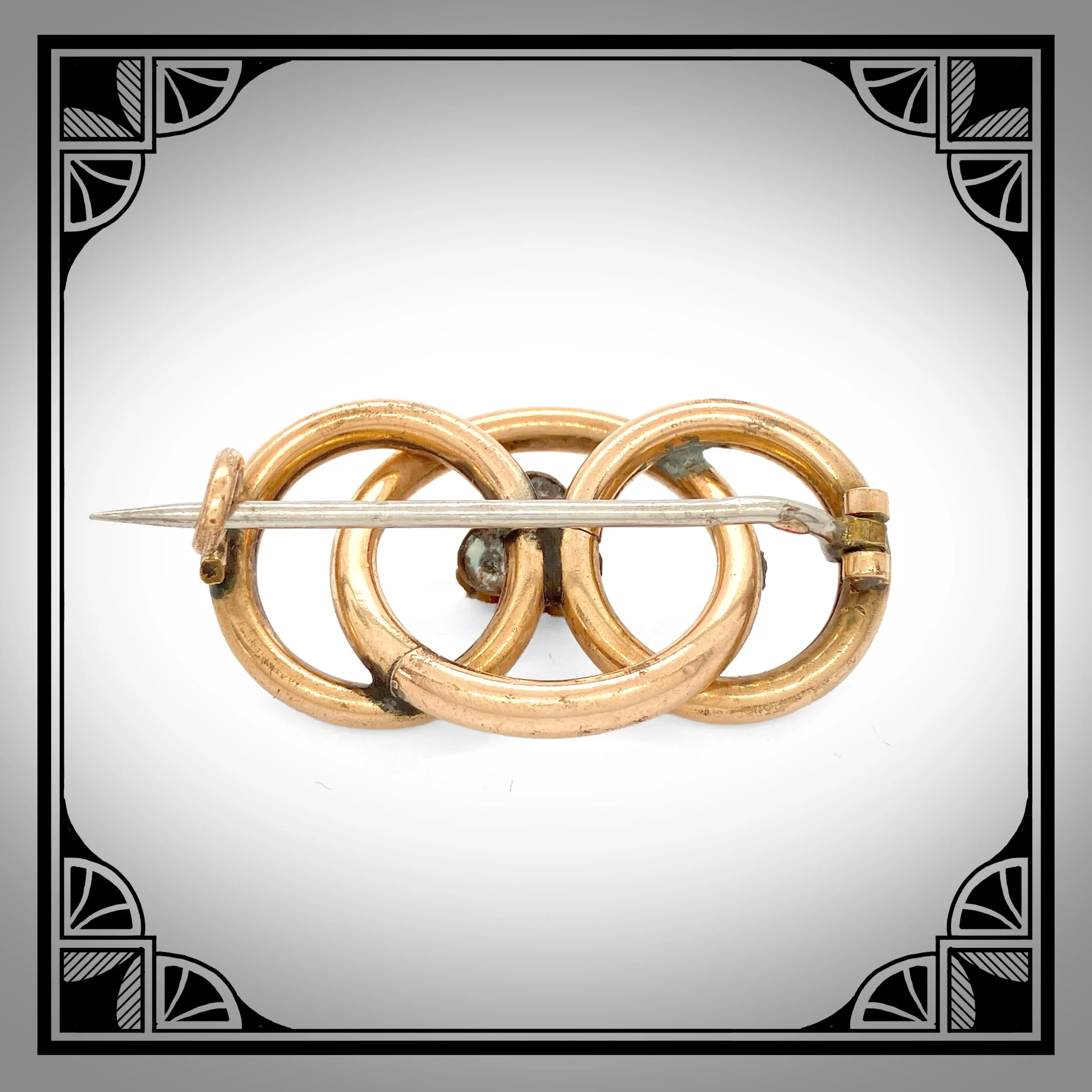 1890s Gold-Plated trinity Ring Brooch set with seed pearl and red & blue gemstones 3.jpg