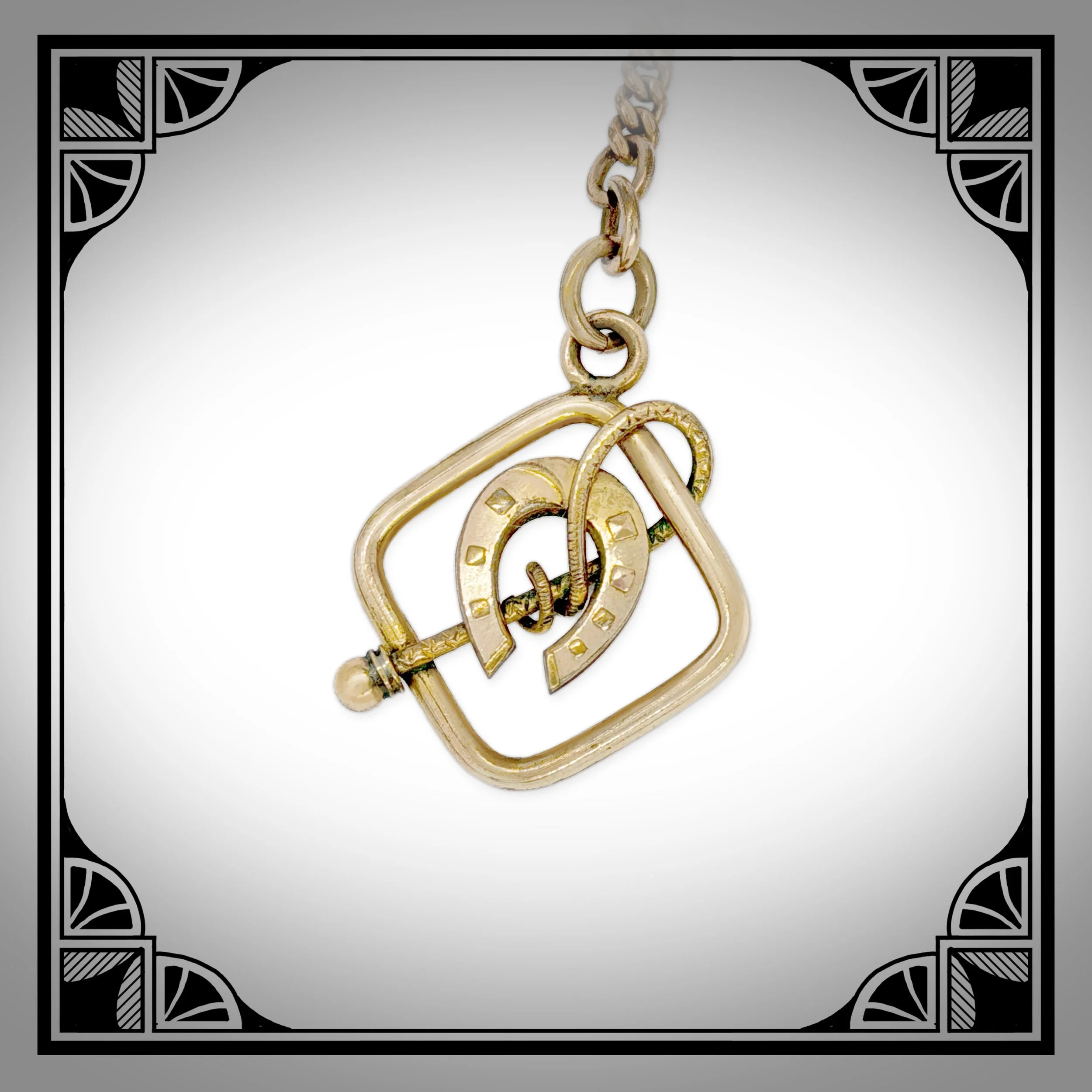 1910s Gold-Plated Double Watch Chain with Equestrian Pendant Drop 4.jpg
